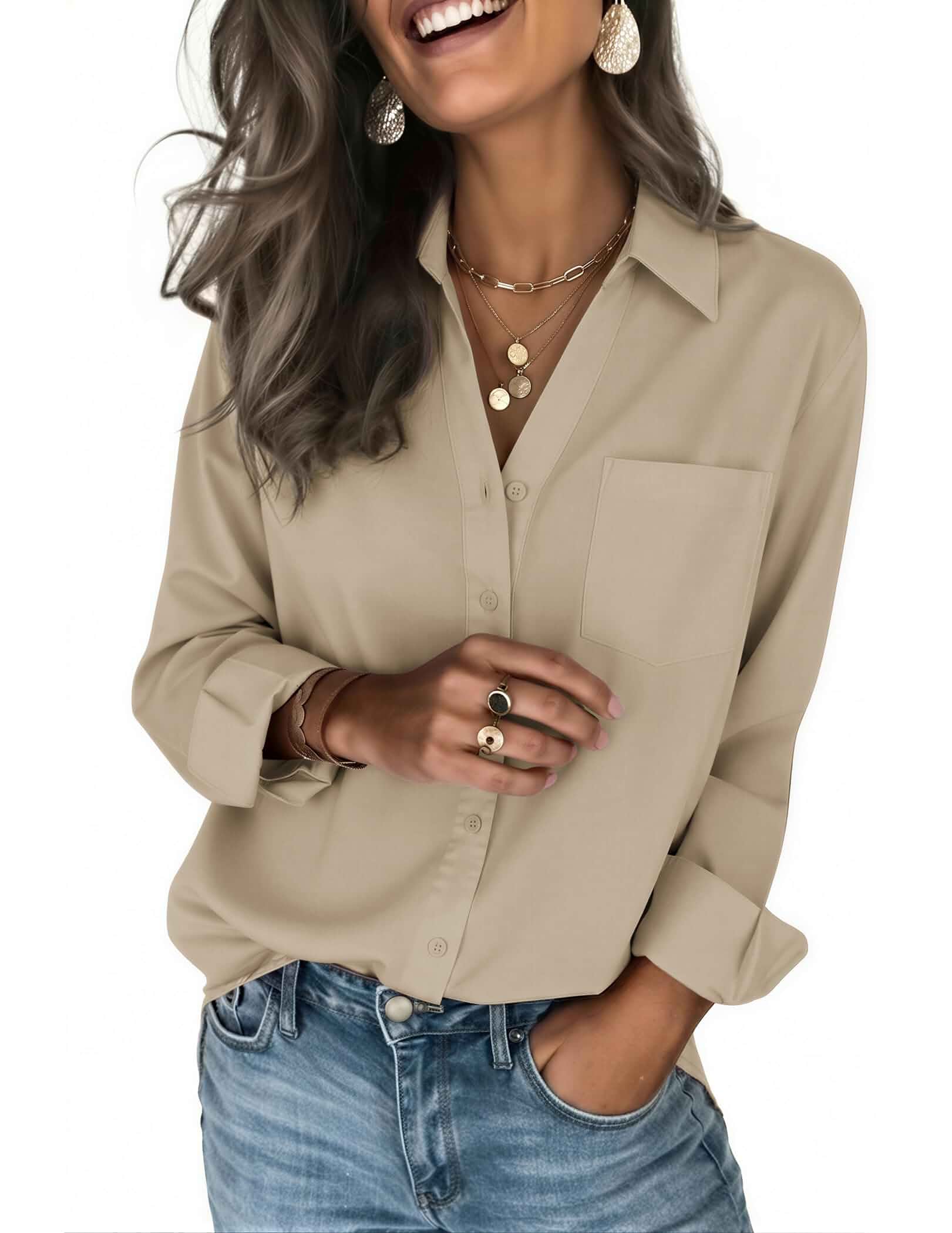 Zeagoo Blouses for Women Long Sleeve Dressy Casual Button Down Shirts Lady Collared Tops Business Casual Work Outfits Clothing for Fall Spring