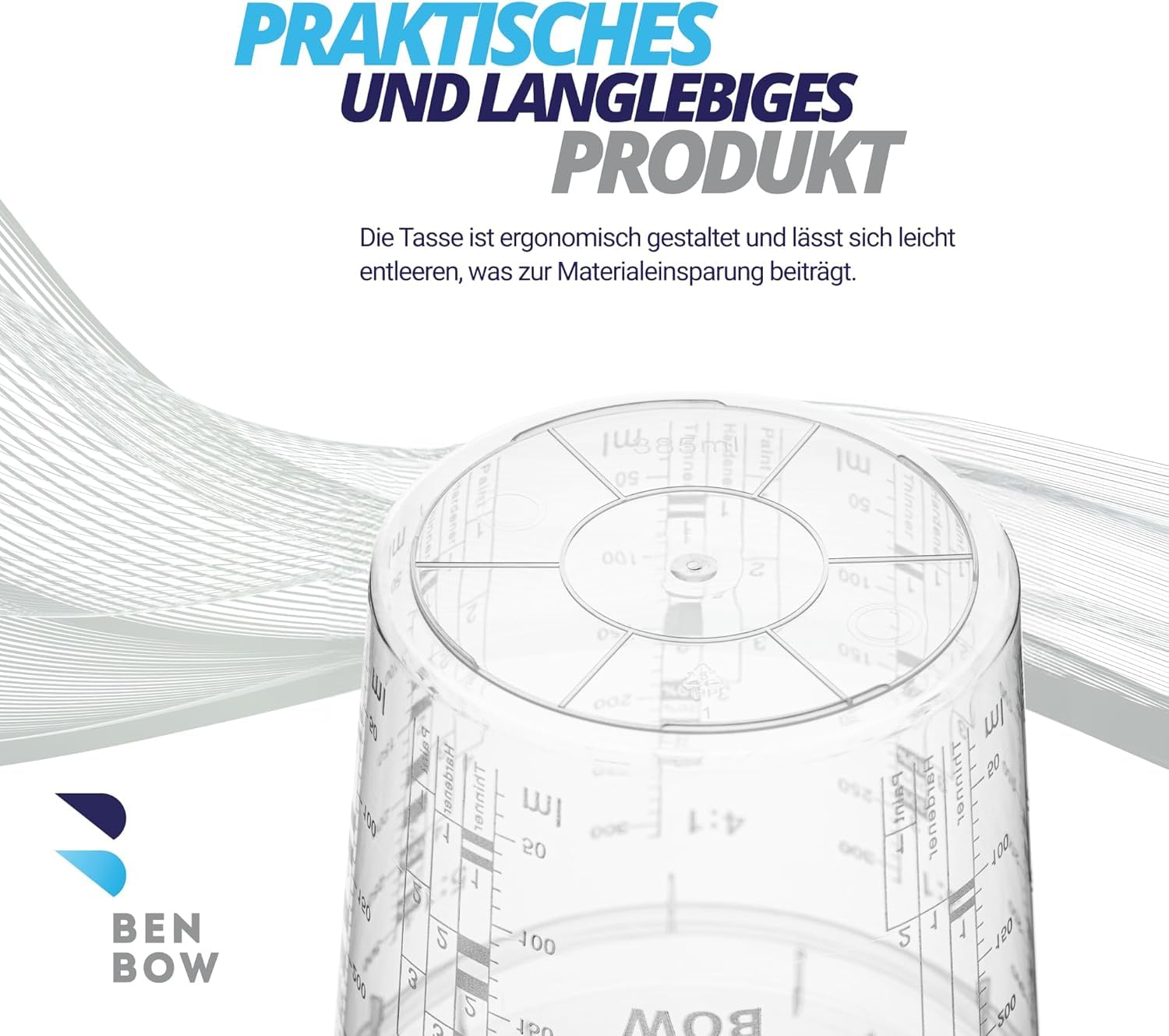 BenBow Profi-Messbecher 100x 385ml mit 12x Deckel mit vielfältiger Skalierung - Becher mit Skala Mischbecher Lackmischbecher Meßbecher Lackbecher Einwegmischbecher