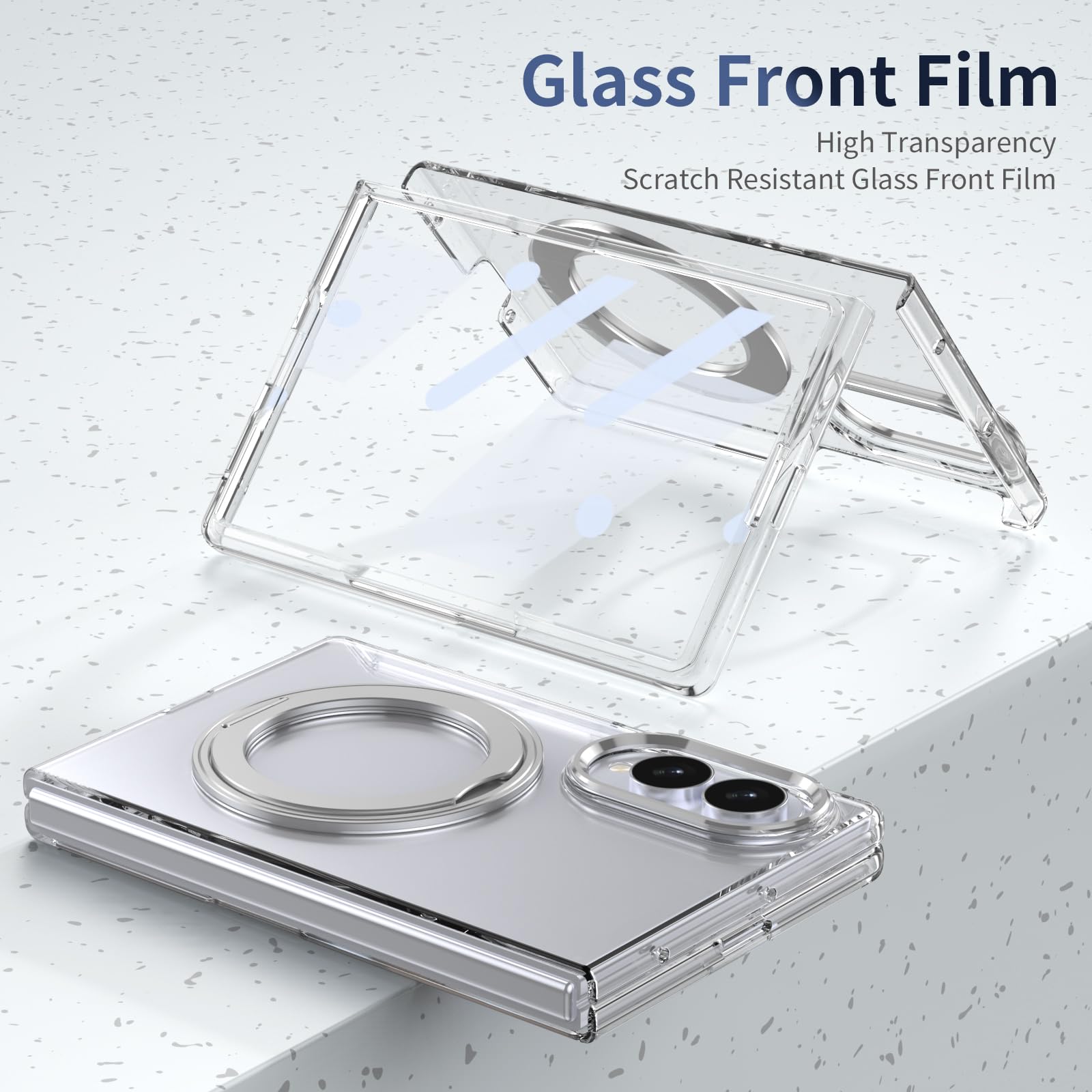 Custodia trasparente per Samsung Galaxy Z Fold 8 Supporto magnetico ad anello | Supporto girevole a 360°, pellicola protettiva per lo schermo sottile, anti-ingiallimento e anti-impronte