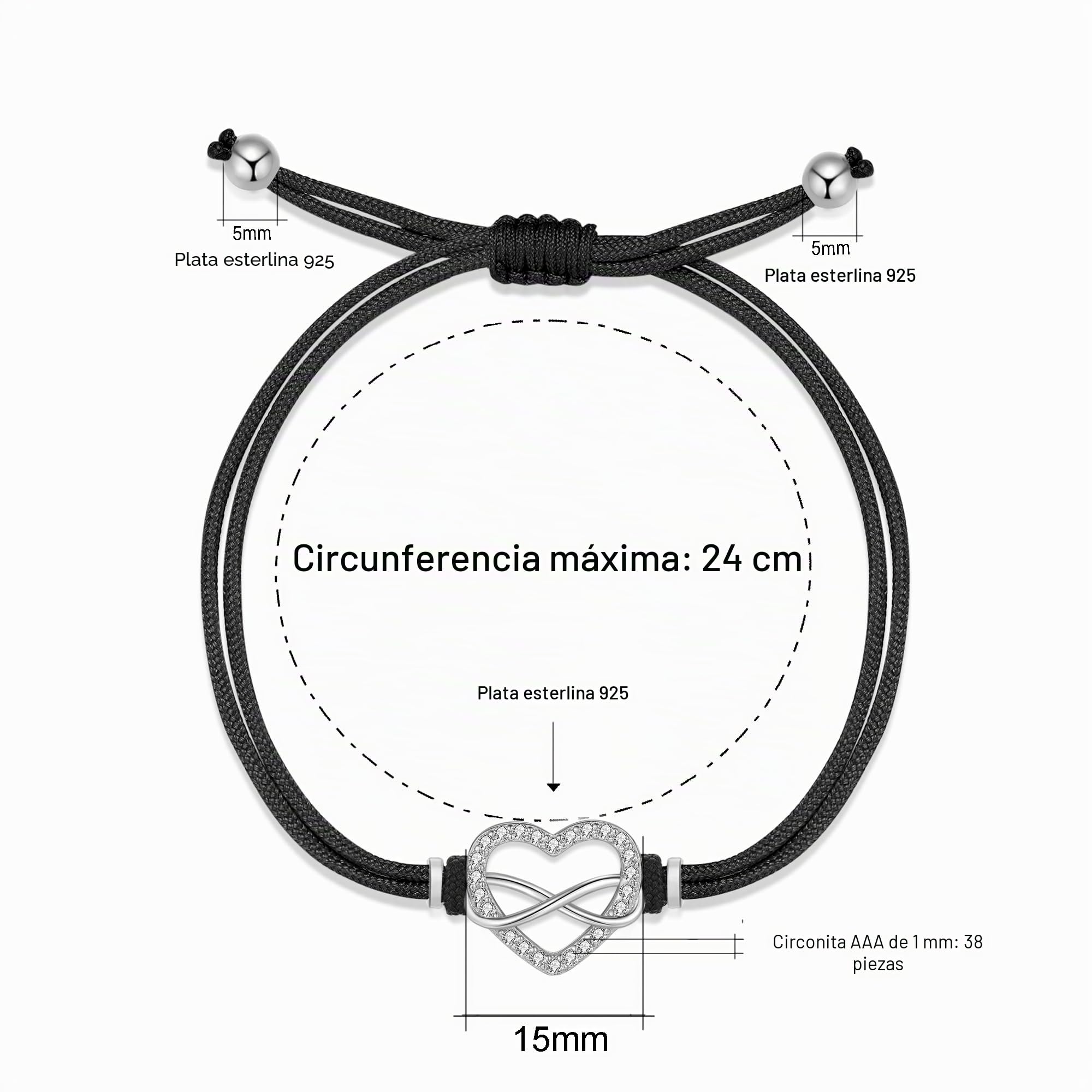Jrêveinfini Infinito Corazon Pulsera Mujer Niña Plata de Ley 925 con Caja de Regalo, Regalo Cumpleaños Mujer Niña, Ajustable 16+3cm