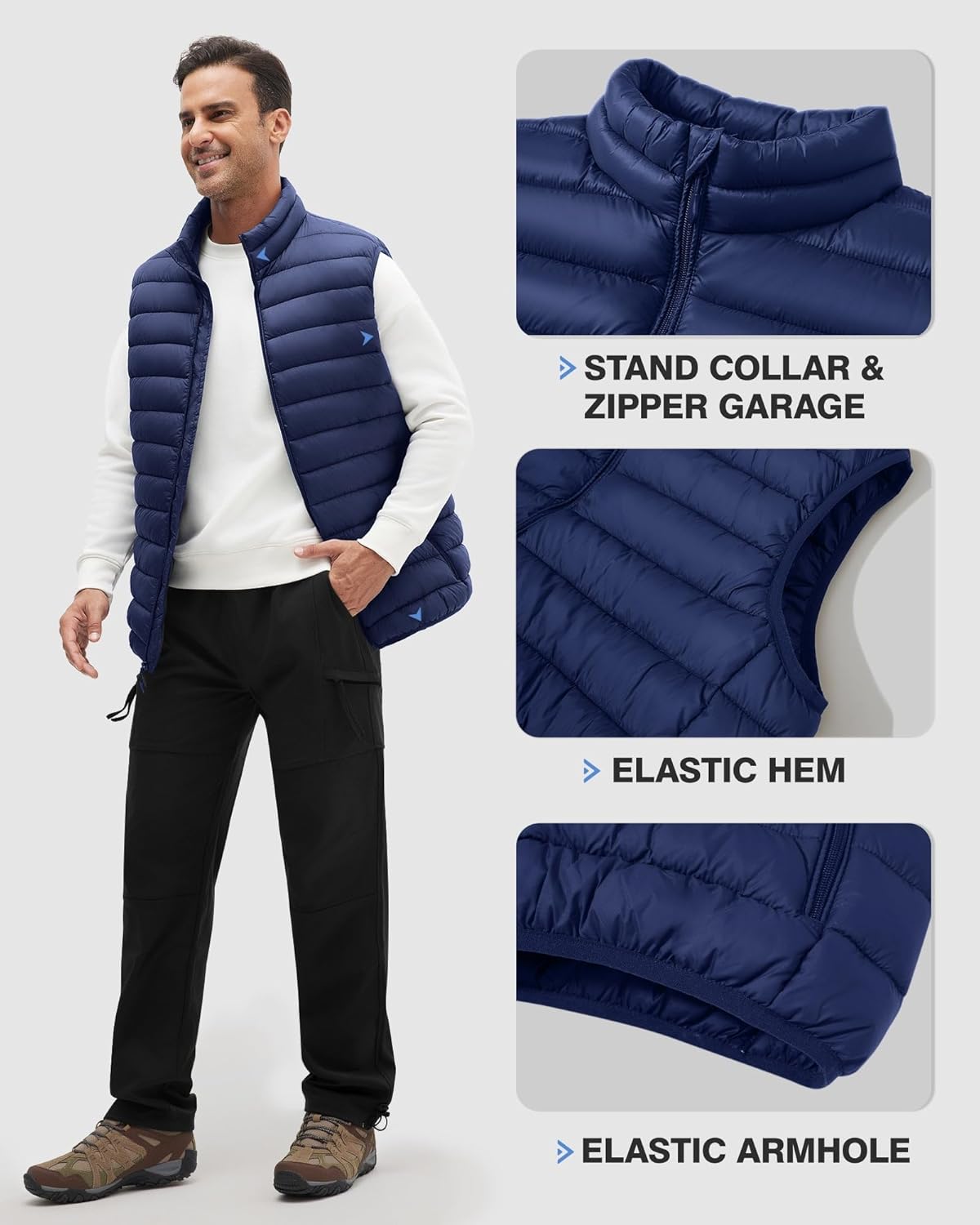 WHN Men's Lightweight Puffer Vest Outerwear Packable Waterproof Warm Quilted Sleeveless Jacket with Pockets Hiking Casual - Image 6
