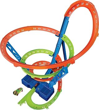Hot Wheels Toy Car Track Set Spiral Speed Crash, Powered by Motorized Booster 29-in Tall Track with 164 Scale Toy Car
