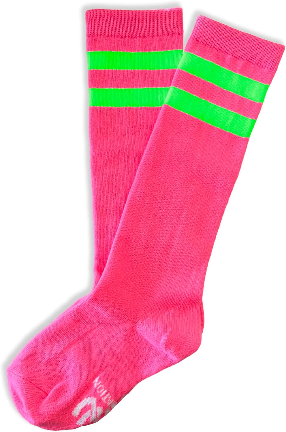 Unisex Child Kid Size Neon Bright Colored Knee High Sport Team Socks With Various Colored Stripes