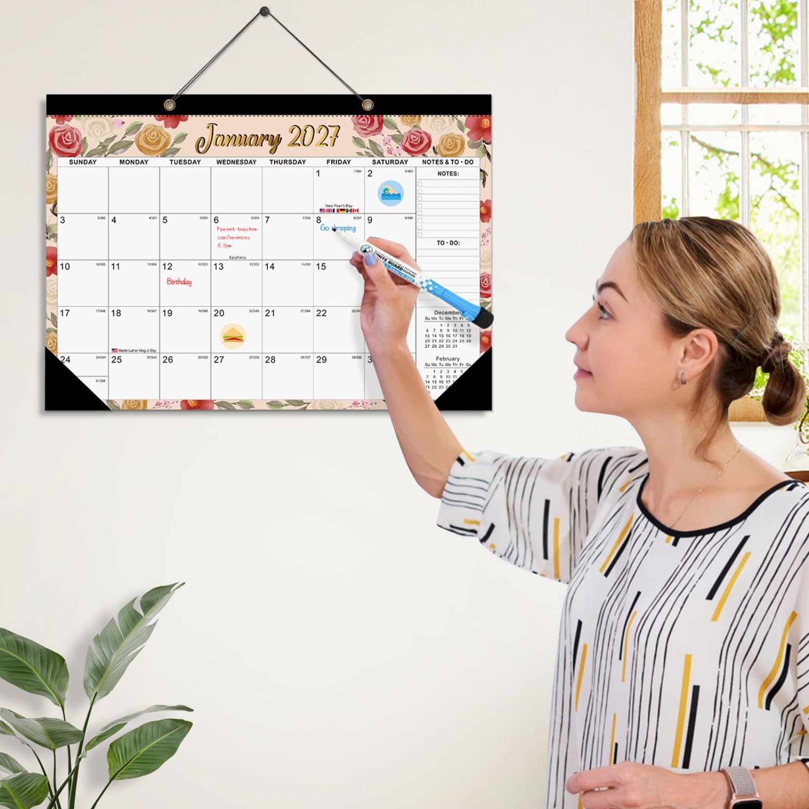 Calendrier mural juin 2026 décembre 2027 19 mois détachable autocollants planification bureau