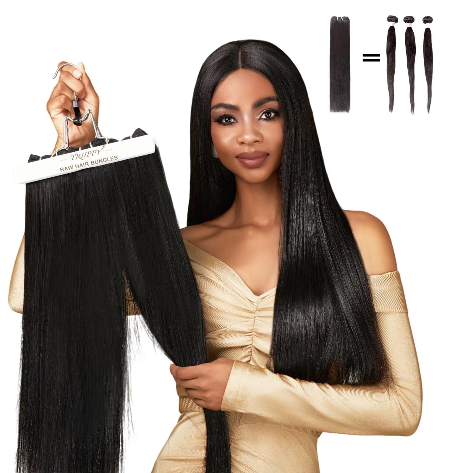 TRIIPPY Straight Bundles Human Hair,100% Raw Cambodian Hair Sew In Weave 3 Bundles,Triple The Lifespan Over Regular Virgin Hair Bundle,No.1 Raw Hair