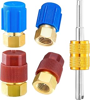 R12 to R134A Conversion Kit, R12 to R134A AC Retrofit Fitting Adapter, High/Low Fitting Port Retrofit 1/4’’to 7/16"-20 UNF Conversion Adapter, for AC Air Conditioner Refrigerant