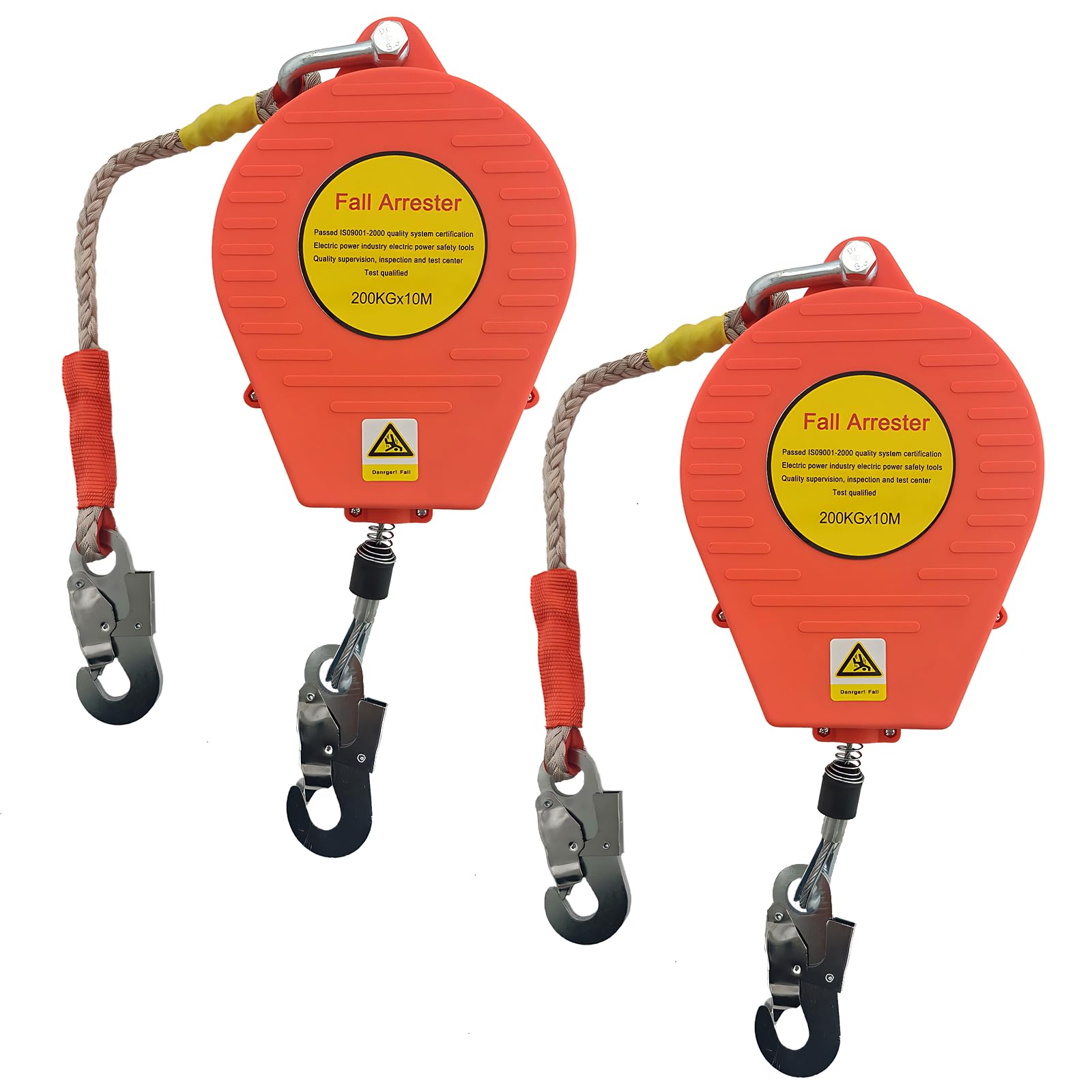 Dispositivo Anticaidas Retráctil, Rojo Linea de Vida Retractil Homologado 200 KG, 10m Arnés de Seguridad Anticaídas Retráctil Trabajo en Tejados/Altura(Rojo - 2 Piezas,10m)