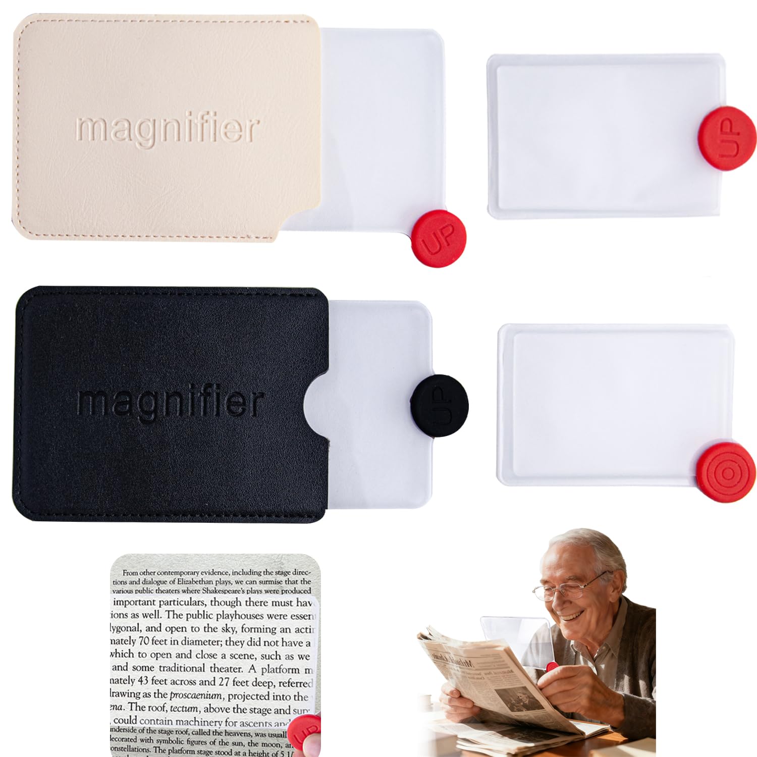 Aide à la lecture des petits caractères avec ce lot de 4 loupes de poche pour portefeuille