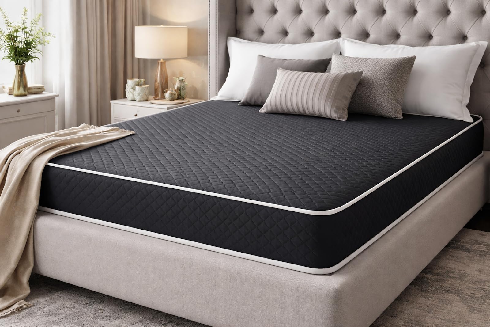 Resti Black Diamond Mattress with white piping Bonnell Spring Hybrid Mattress, Firm Medium & Soft Medium Comfort, Hypoallergenic Orthopedic Support (Small Single 2ft6'', Medium Firm 12.5g)