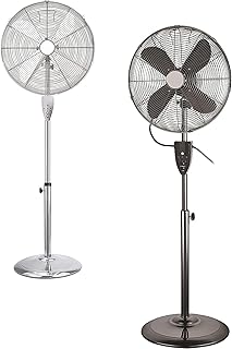Hygrad 16" Adjustable Portable Metal Oscillating Pedestal Floor Standing Fan With Remote Control Pedestal Floor Fan Chrome Fan With 4 Blades 3 Speed Settings, Adjustable Height 50W (Chrome)