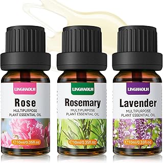 Rose Essential Oil for Face,Lavender Essential Oil for Relaxation & Skin Care,Rosemary Essential Oil for Hair & Massage,Mu...