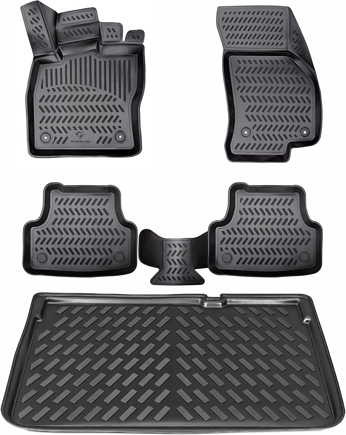 ELMASLINE 3D Gummimatten & Kofferraumwanne Set für Citroen C3 (2024-2026) Benziner | Standard Ladeboden | Zubehör Fußmatten Kofferraummatte