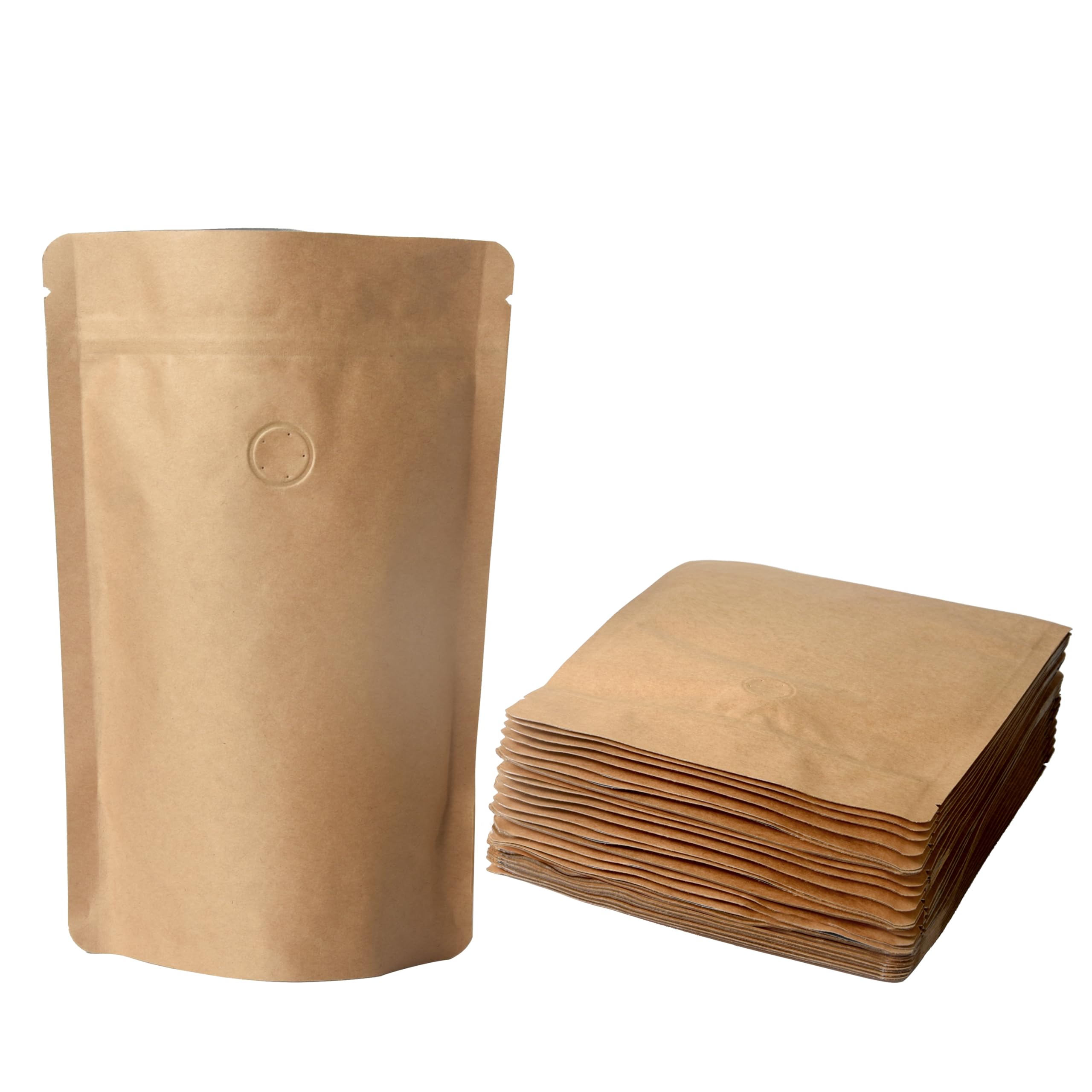 100 Pack Kraft Coffee Bags with Zipper Lock, High Barrier Resealable Stand Up Coffee Pouches, Degassing Valve for Coffee, Size for 8oz/224 Grams Beans