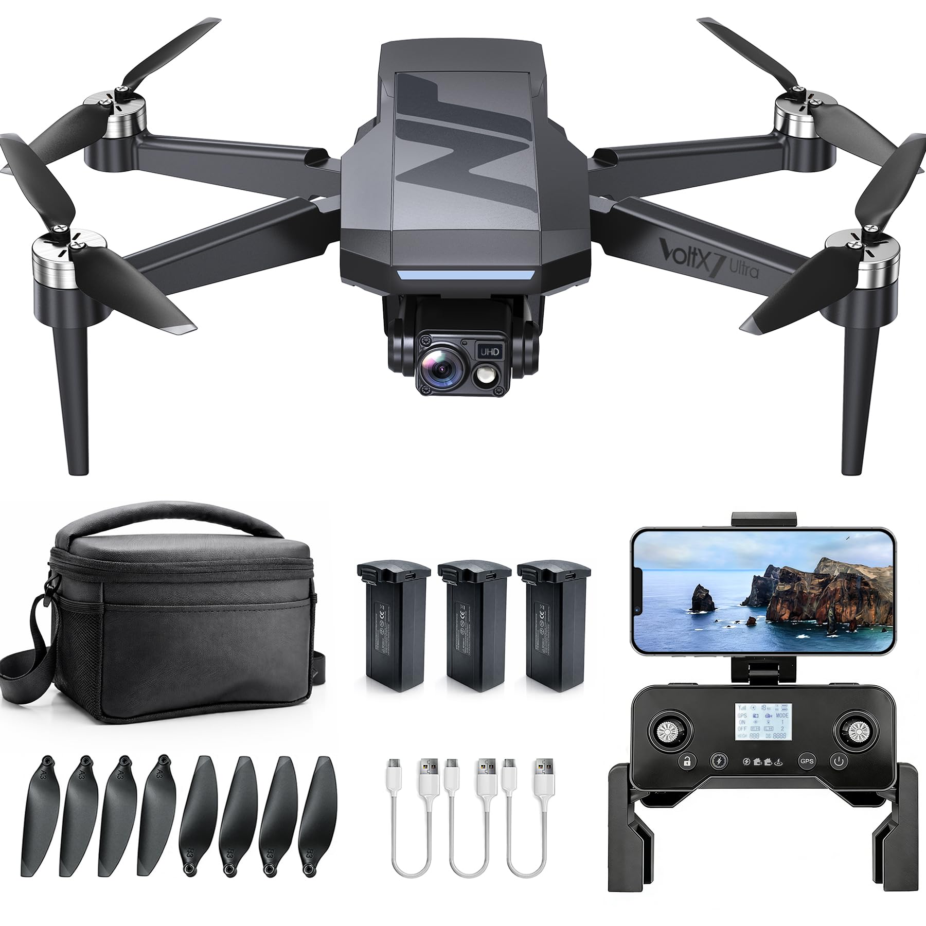 3‑Achsen‑Gimbal GPS Drohne mit Kamera 4K, 90 Min Flugzeit (3 Akkus), 1000 m Steuerungsreichweite, Auto Return, Auto Follow, bürstenloser Motor, 5G FPV Quadcopter für Einsteiger (unter 249g)
