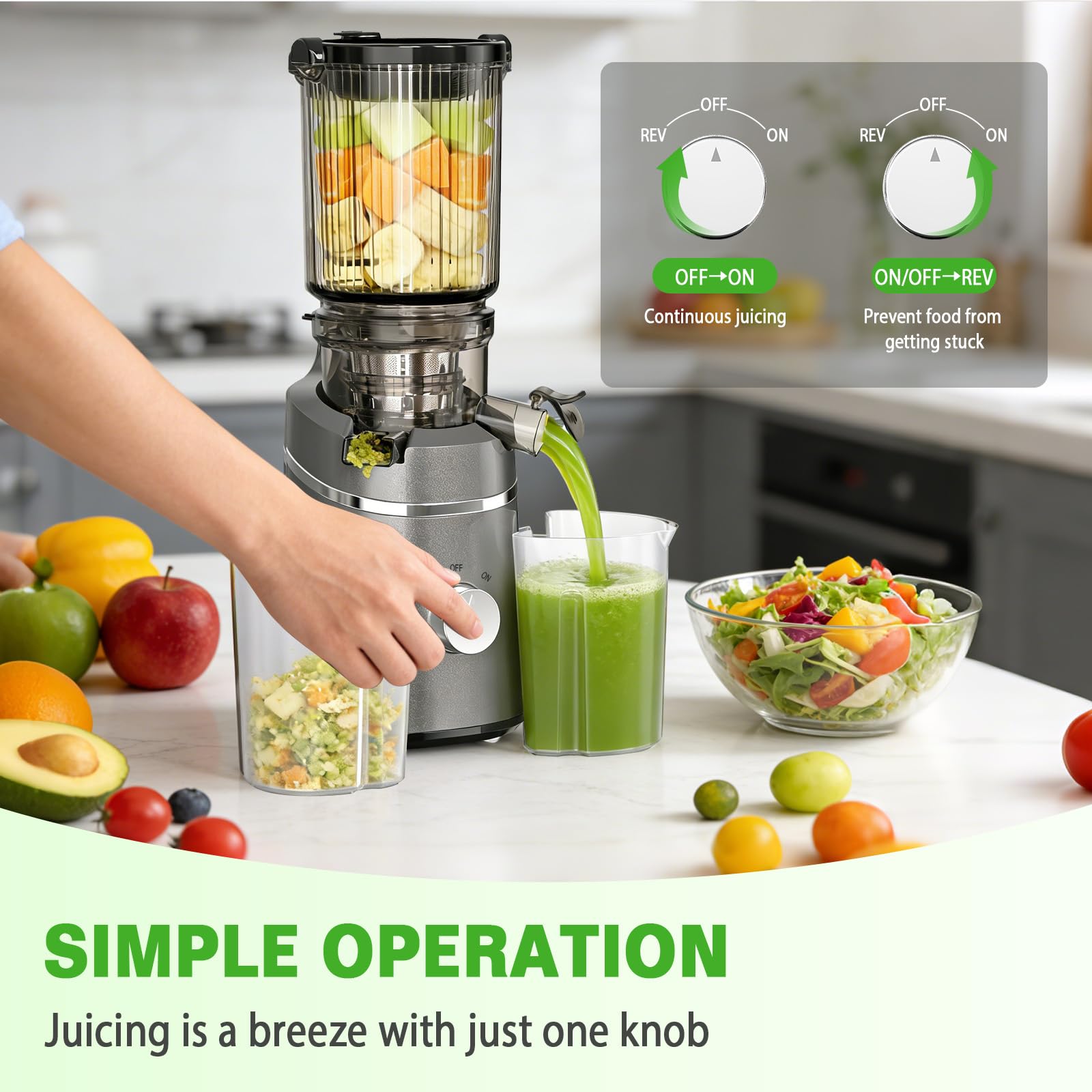 Estrattore Frutta e Verdura, 130MM 250W Centrifuga Frutta e Verdura, 1L Estrattore di Succo a Freddo Juicer Machine Ideale per Famiglia e Colazione, Facile da Pulire, Senza BPA, Nero