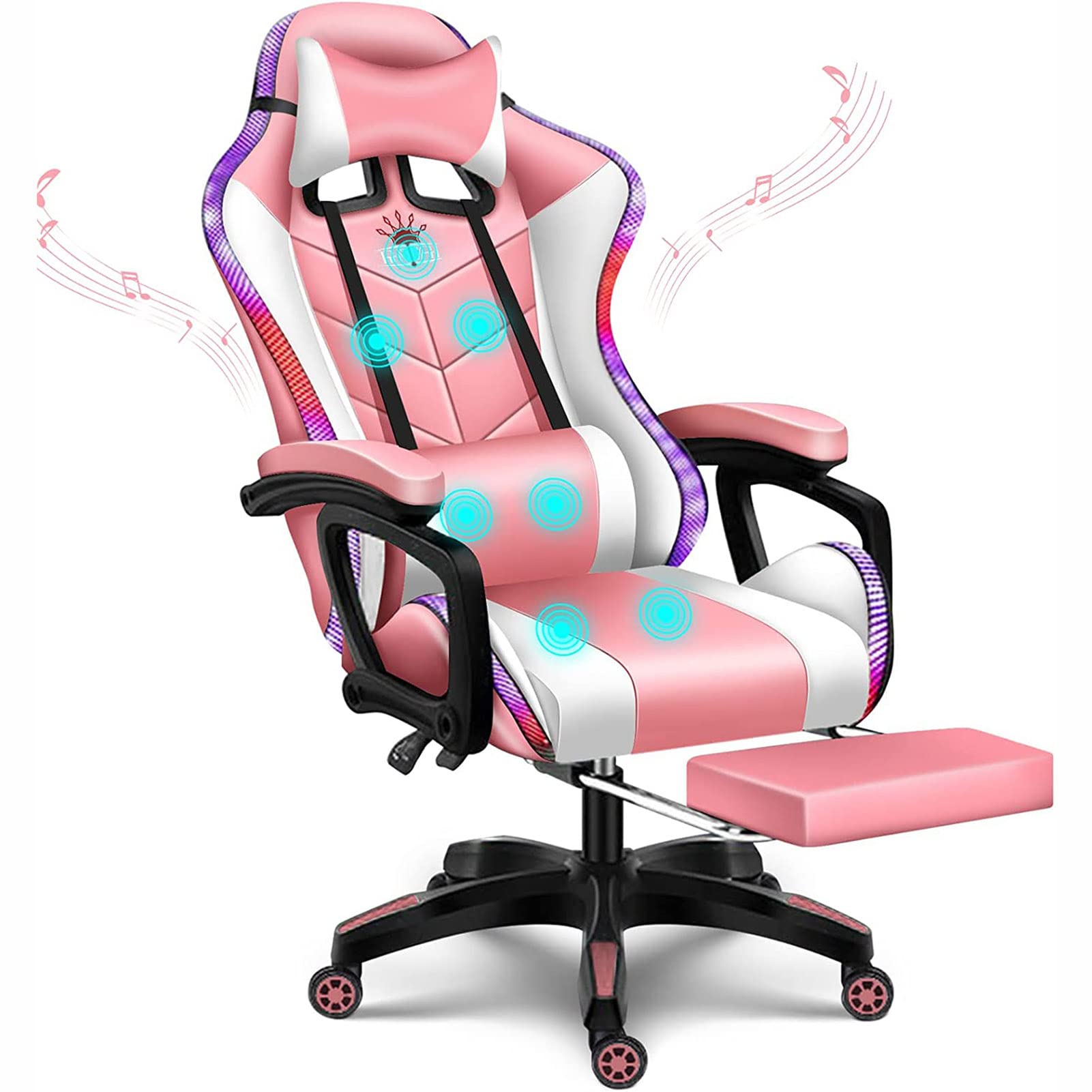 Chaise de jeu contre le mal de dos avec soutien lombaire massant rose
