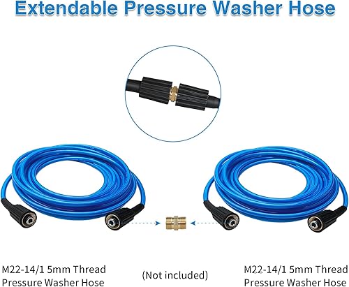Miniatura 5 de Manguera de lavadora a presión de 25 pies y 14 pulg, extensión de lavado a presión resistente a torceduras compatible con juntas M22, manguera de