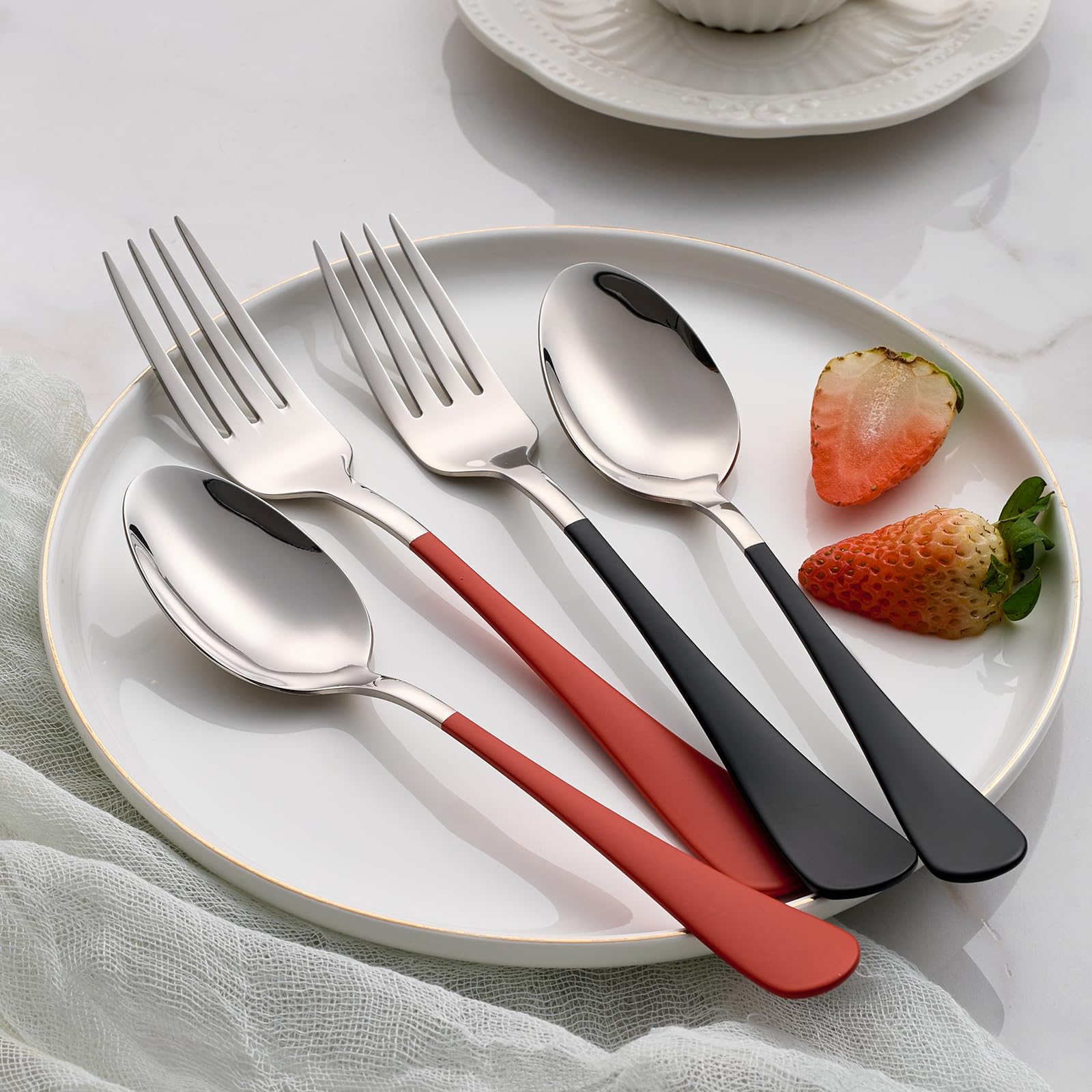Onlycooker 24-Piece Black and Red Forks and Spoons Silverware Set — Amazon image 9