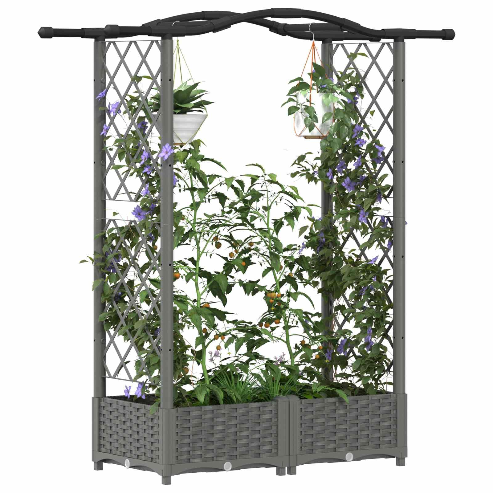 Aiuola rialzata con traliccio e tetto, grigio chiaro, 124 x 40 x 123 cm, in polipropilene