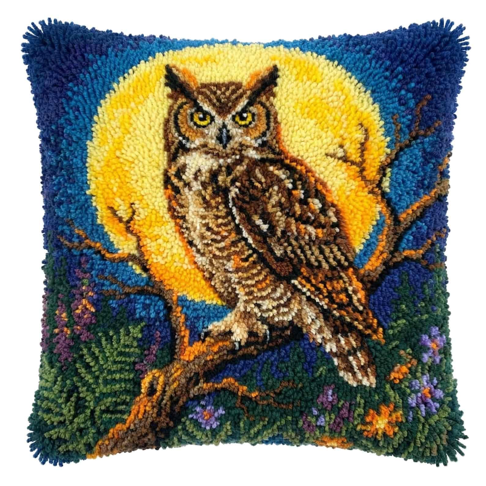 AxiangziK Latch Hook Cushion Kit,Owl DIY Throw Pillow Cover 43X43Cm