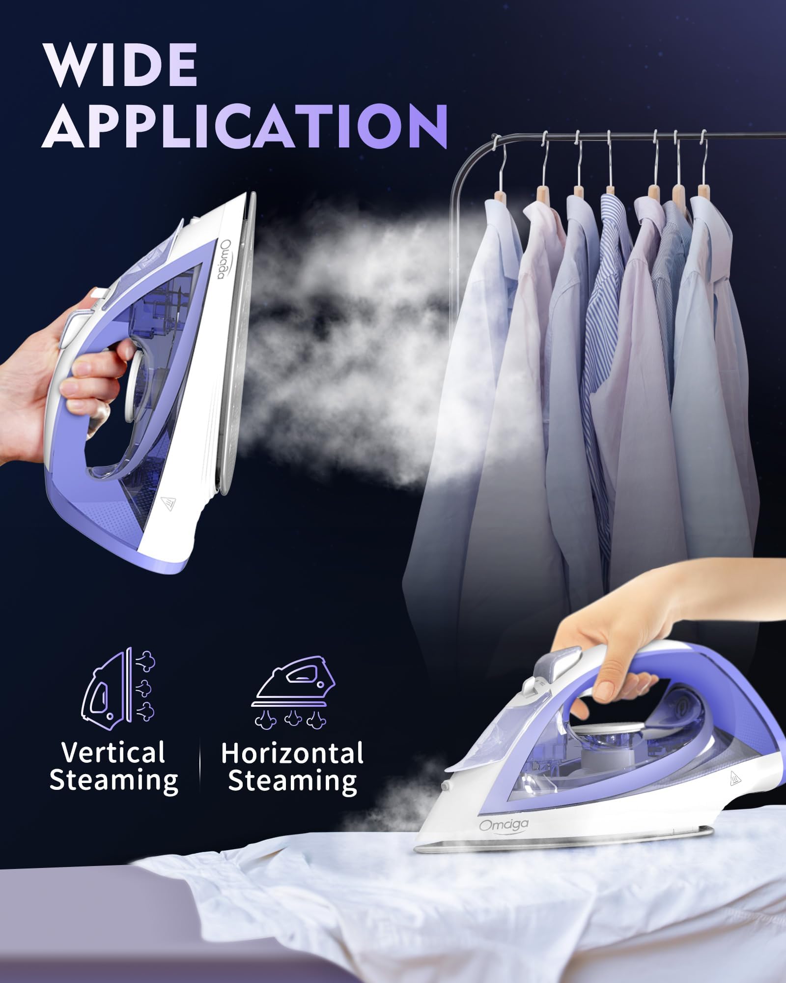 OMAIGA Plancha de vapor inalámbrica de 1550 W, plancha de vapor inalámbrica 2 en 1 para ropa con depósito de agua de 1550 W, plancha de vapor antigoteo con suela de cerámica, plancha