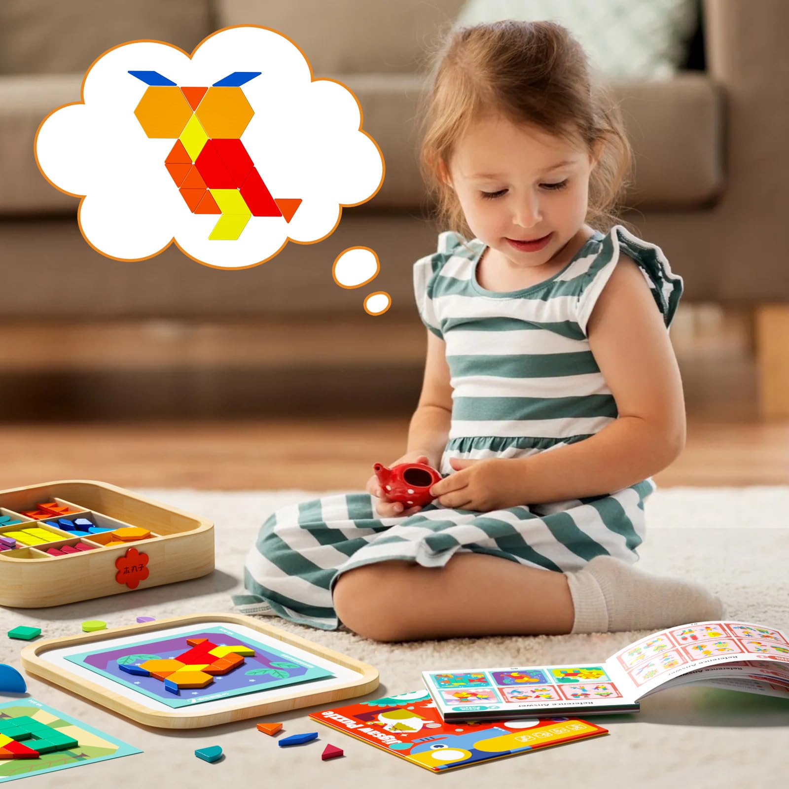Jeu de Blocs magnétiques en Bois avec Cartes, 288 pièces, Puzzle Tangram Montessori, Jouet d'apprentissage pour Les Enfants de 3 à 5 Ans, Cadeau éducatif STEM pour garçons et Filles de 3 à 5.
