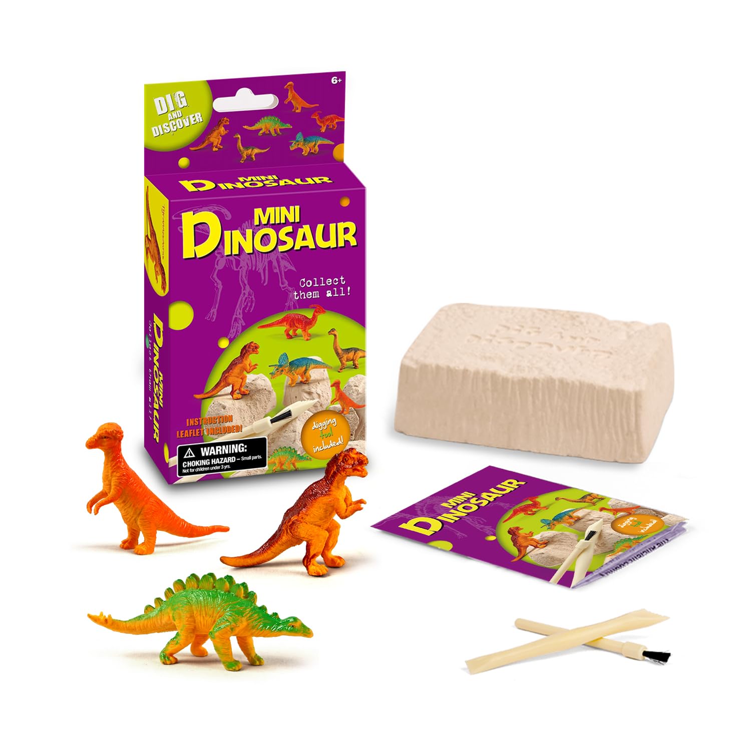 EDUMAN Mini Dinosaur Digging Kit for Kids Blind Box with 1 Mystery Dino (6 Species: T - Rex, Triceratops & More) Includes Chisel & Brush STEM Fossil Excavation Toy Gift for Boys Grils 6+