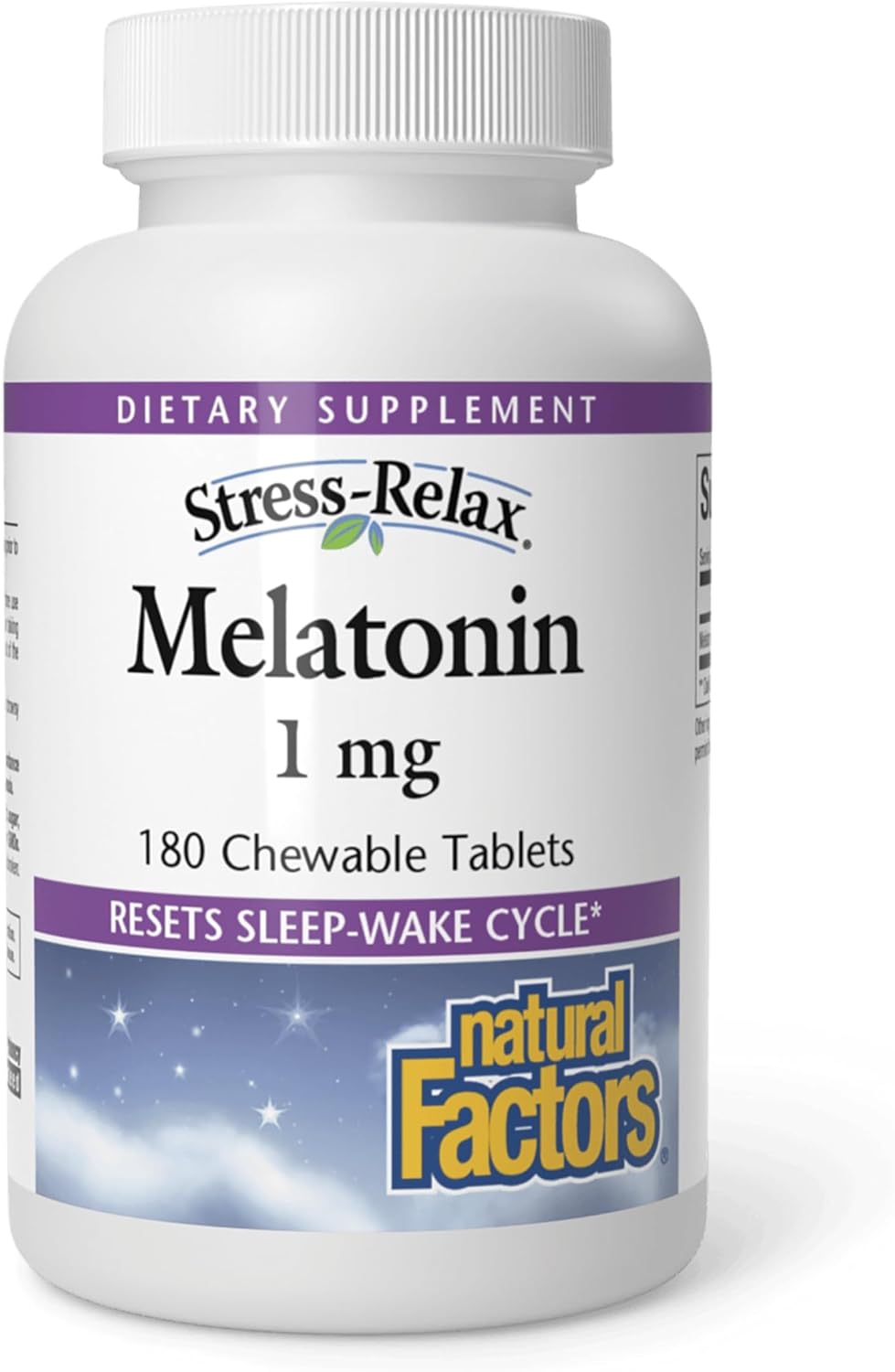 Stress-Relax Melatonin 1 mg by Natural Factors, Natural Sleep Aid, Resets the Sleep-Wake Cycle, 180 chewable tablets (180 servings), Peppermint Flavor