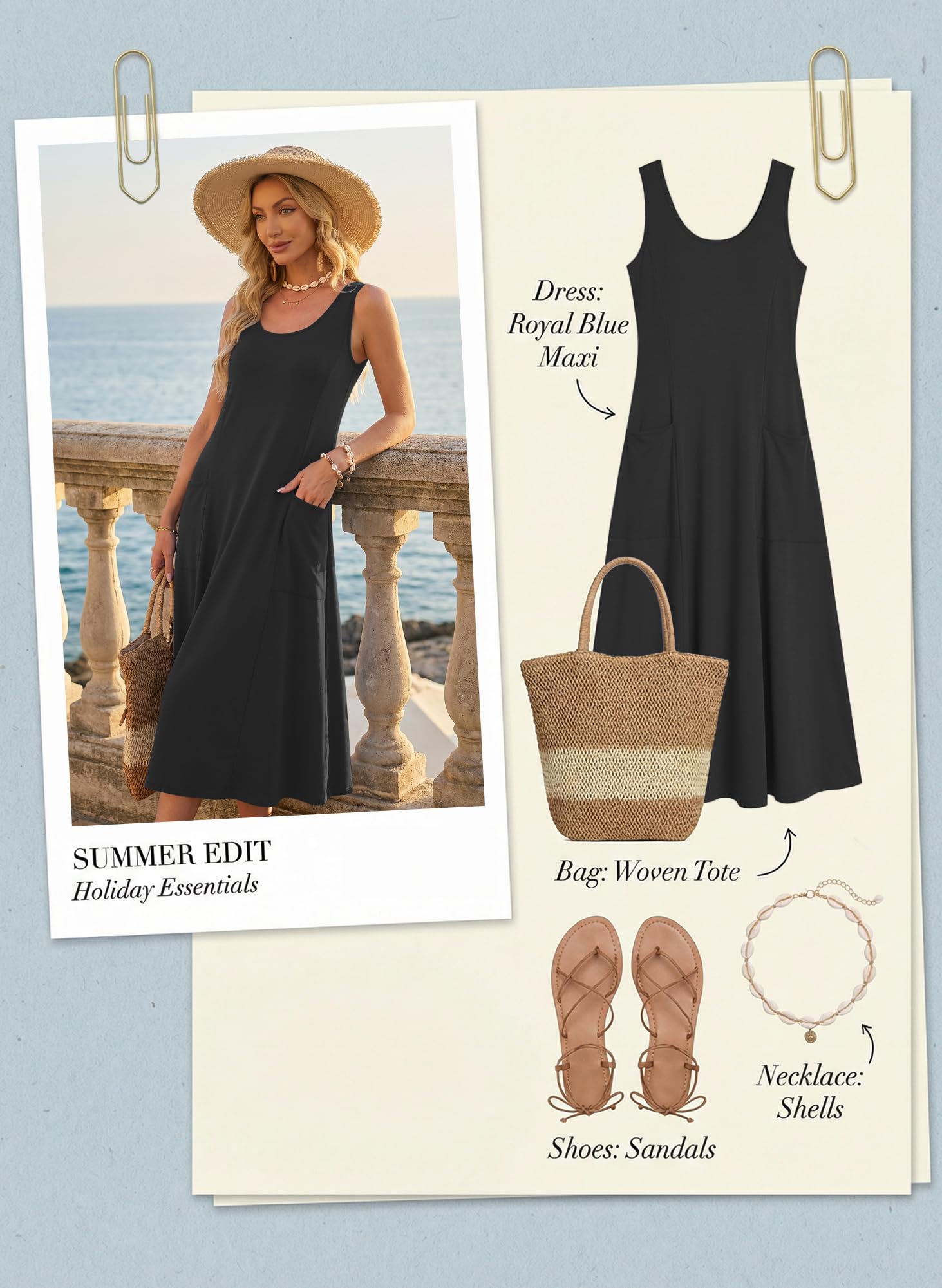 AUSELILY Vestido de Verano Mujer sin Mangas Corte en A Largo Maxi Informal con Cuello en U Holgado Ideal para la Playa y Vacaciones con Bolsillo