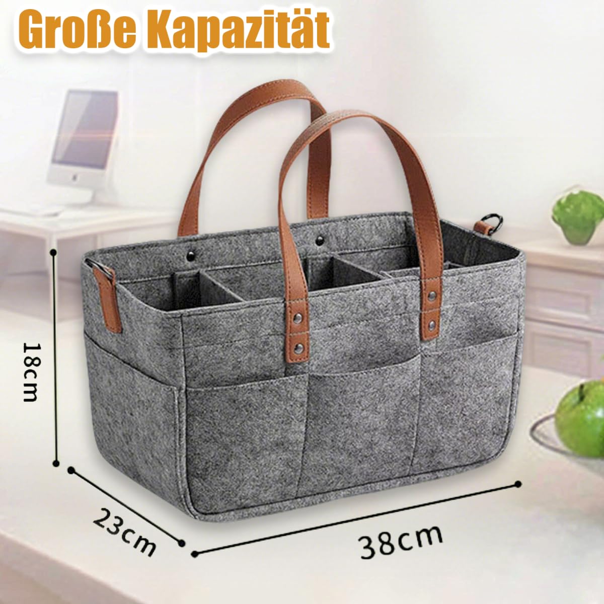 Lot De 2 Sacs à Provisions En Feutre De 16 L - Avec Compartiments - Pliable - Robuste - Pour Les Excursions En Plein Air, Pique-nique, Shopping - Gris - 38 X 23 X 18 Cm