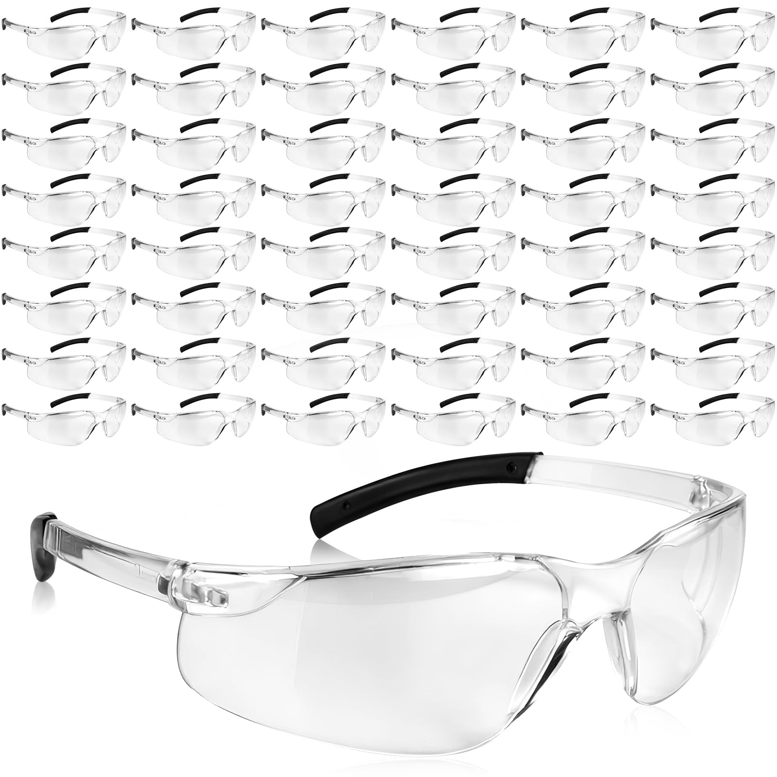 Paquete de 50 lentes de seguridad transparentes a granel, gafas de protección ocular para hombres y mujeres, lentes resistentes a los impactos para el trabajo, construcción, laboratorio, campo
