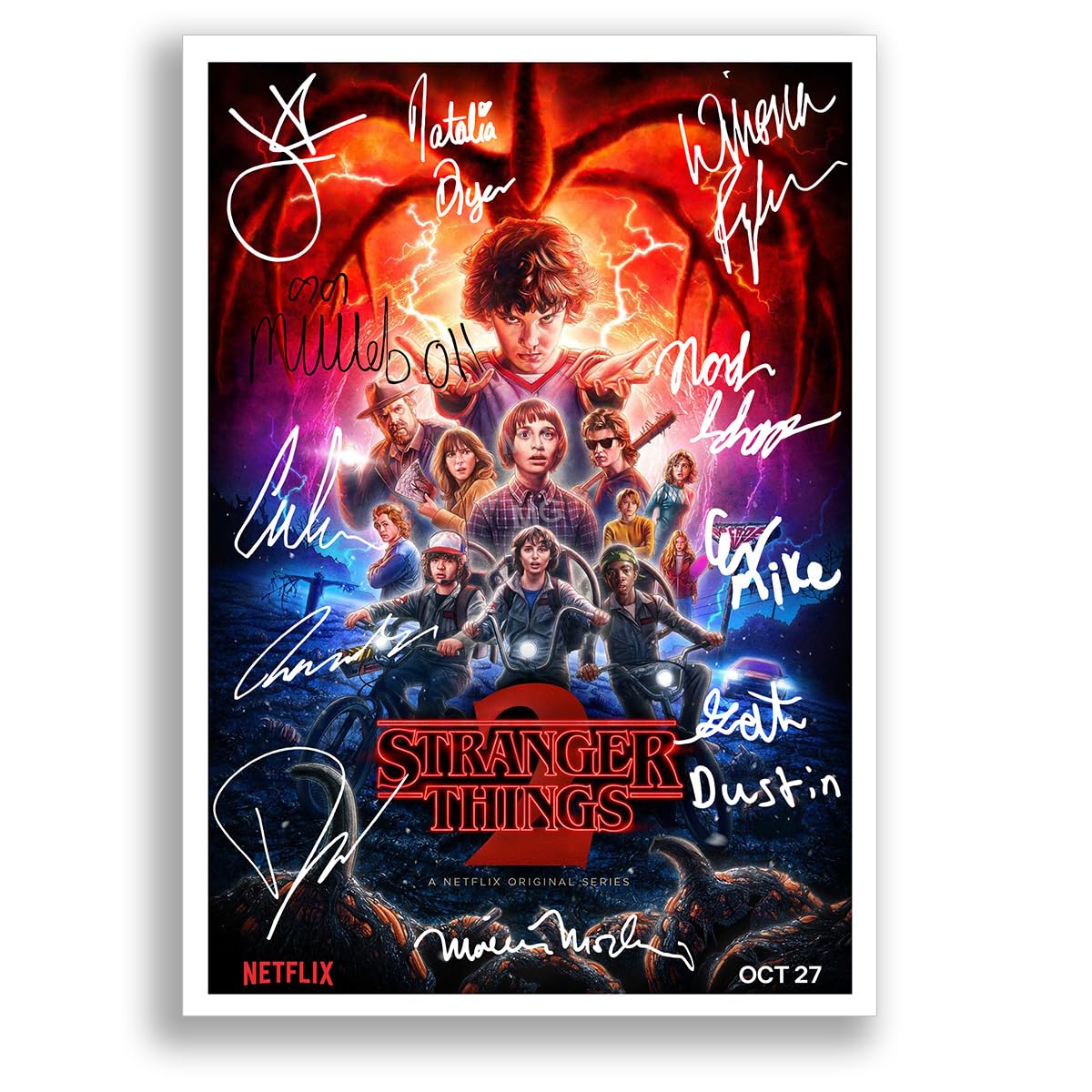 Mounted Gifts Trading Strange Hawkins Thing Cast Signed Autograph A4 Poster Photo Print Photograph Artwork Wall Art Picture TV Show Series Season Gift (Season2, A4 Poster Only)