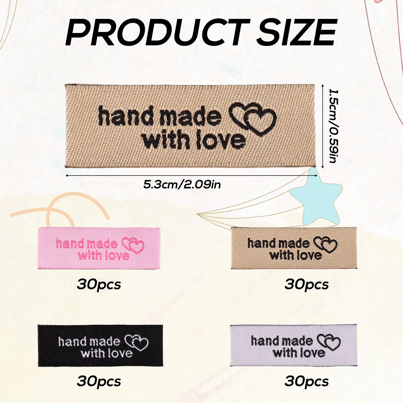 120 Etichette Da Cucito Personalizzate Fatte A Mano Con Amore