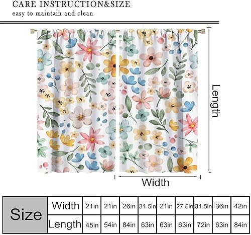 Miniatura 264 de Retro 70s Floral Blackout Window Curtains, Watercolor Flower Plant Rustic Modern Style Pattern Window Drapes, for Bedroom Living Room 42x45in 2