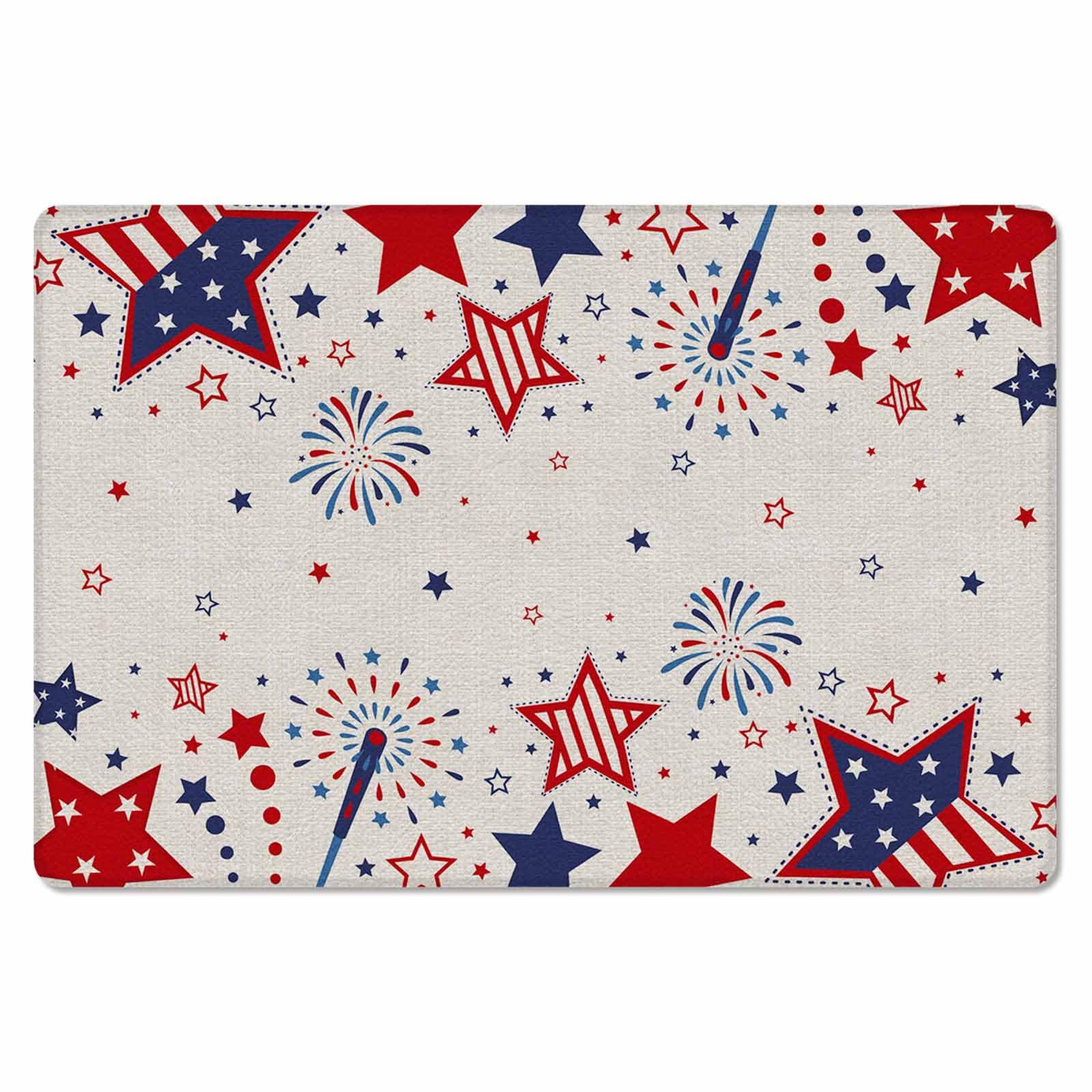Independence Day Antifatigue Kitchen Bath Door Mat Cushioned Runner Rug,Washable Welcome Floor Sink Mat,Waterproof & Non-Slip Standing Doormat for Kitchen,Freedom Stripes Stars Rustic Beige 20
