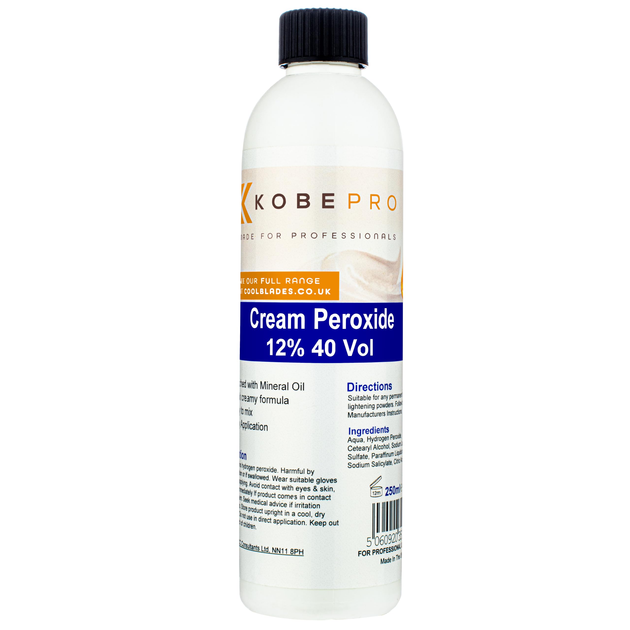 KobeCream Peroxide - Works with All Brands of Hair Bleach, Hair Colour / Tint & Lightening Powder - Choice of Strength & Pack Size - 250ml - 12% (40 vol)