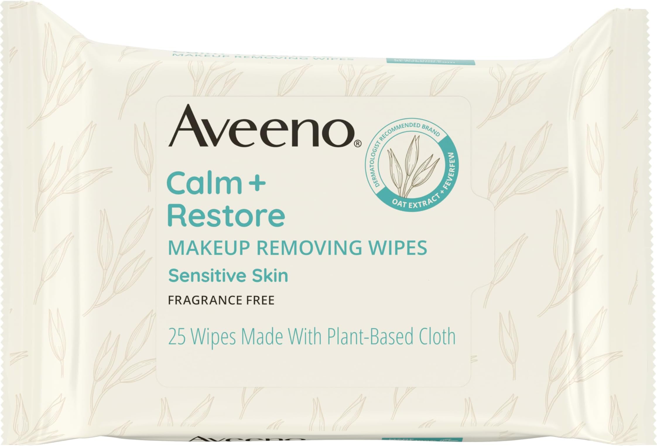 Aveeno, Calm + Restore, Healthy Makeup Remover Sheet, Unscented, 25 Sheets