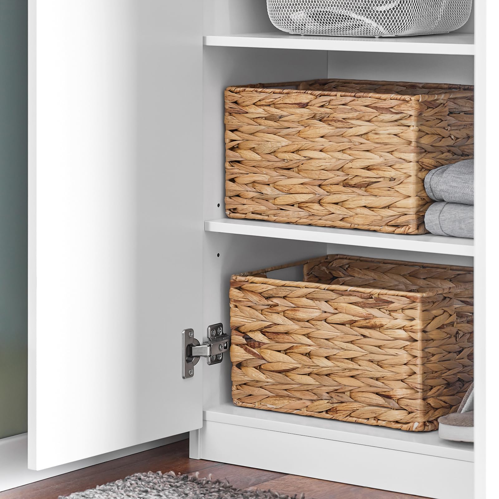 SoBuy Armadio Guardaroba Salvaspazio 2 Ante – Scarpiera Alta Ingresso con Appendiabiti e Ripiani – Mobile Multiuso per Cameretta, Camera da Letto – Bianco 61x30x192cm – KSB01-W