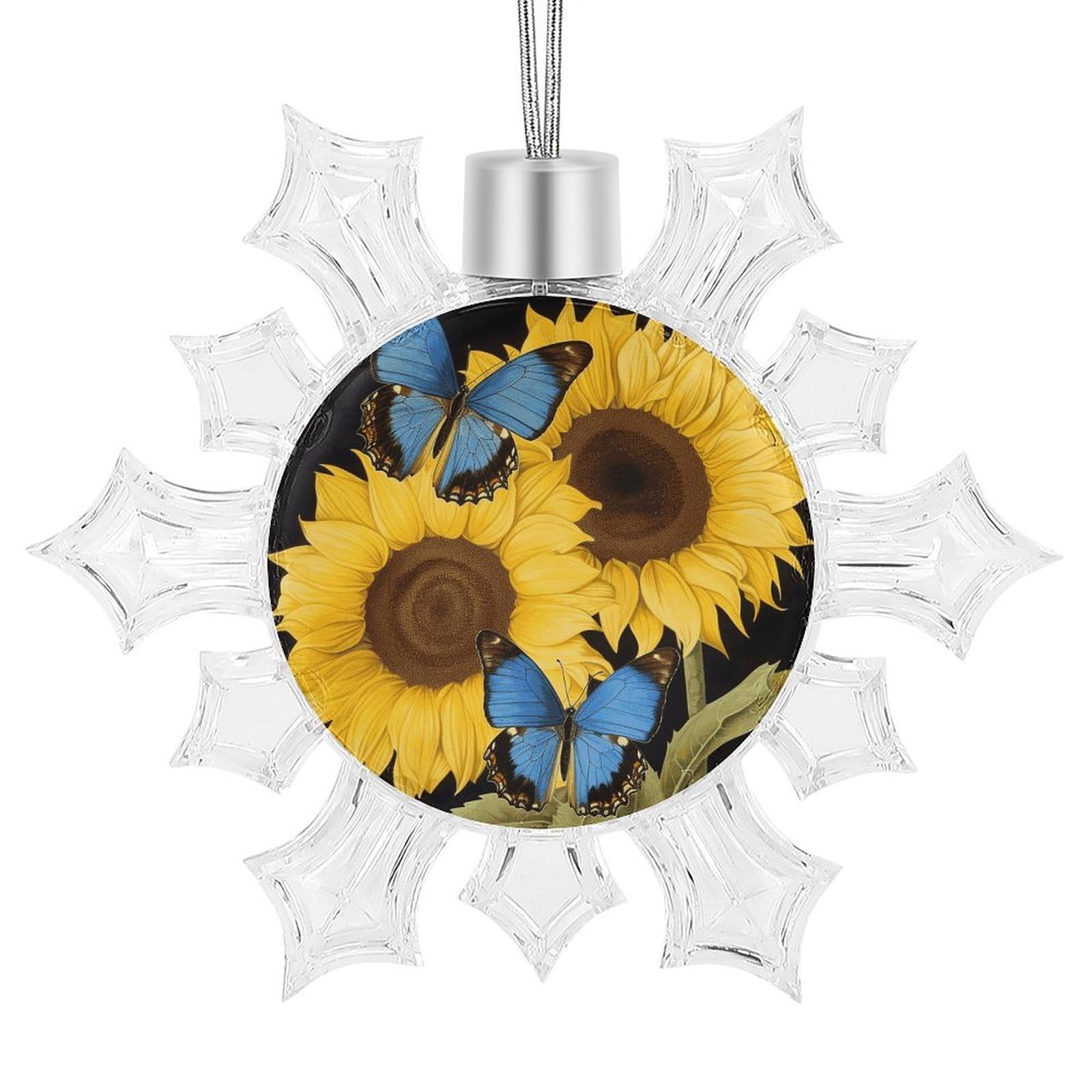 Yellow Sunflowers with Blue Butterflies Snowflake Ornaments Cute Snowflake Pendant Exquisite Christmas Tree Ornaments for Christmas Weddings New Year Birthday Holiday Celebration