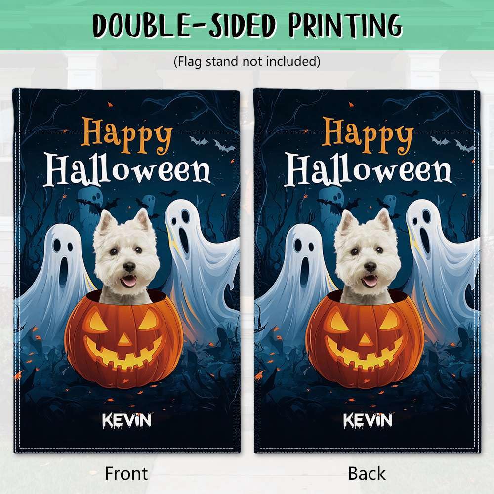 Halloween-Hundehaus-Flagge – Doppelseitige Gartenflagge Mit Dackel-Skelett-Motiv (71x101 Cm)