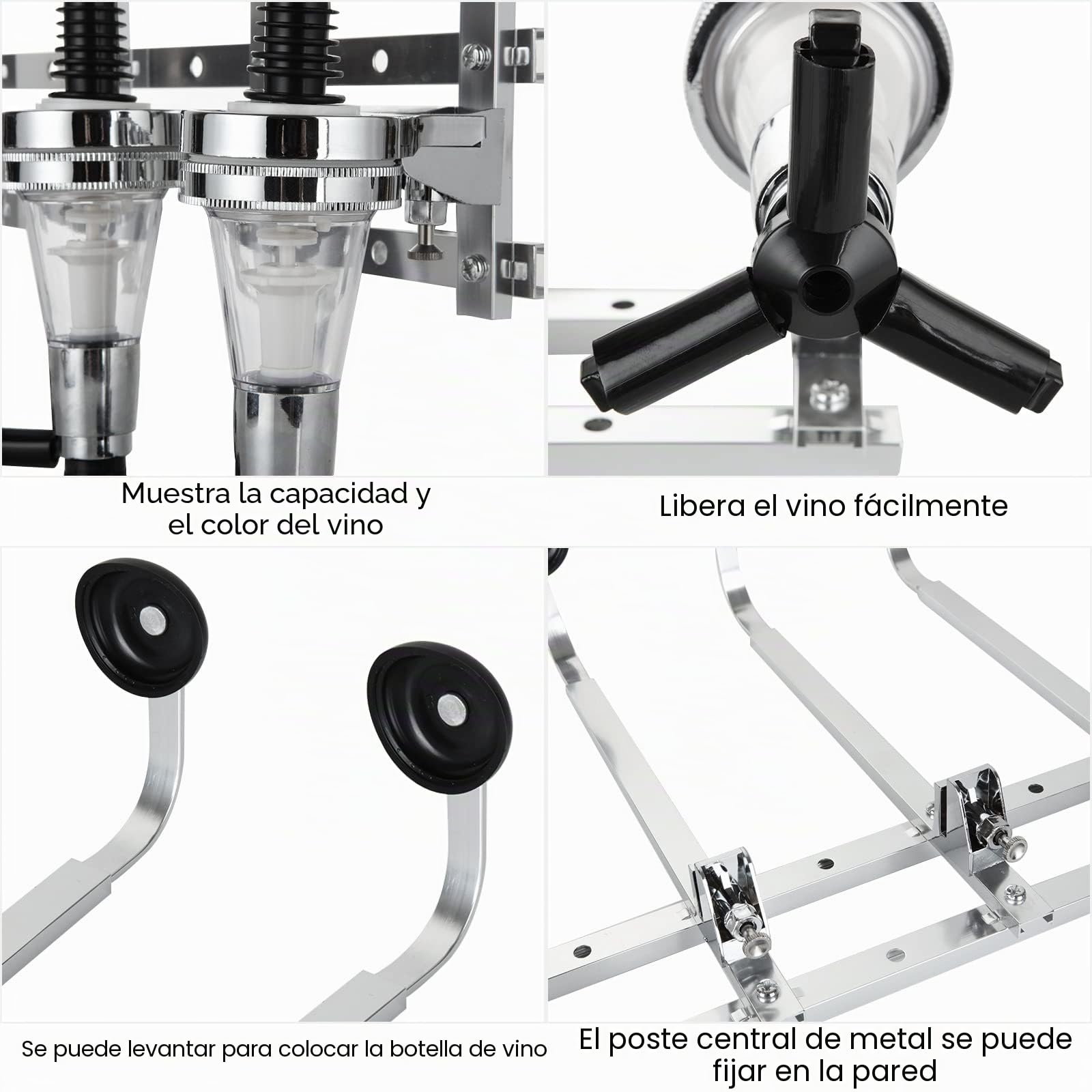 Soporte para 4 botellas ópticas para bebidas alcohólicas, barra de alcohol, vino, dispensador de bebidas boca abajo, estante para el hogar, pub o bar de cocina, juego de utensilios de bar de