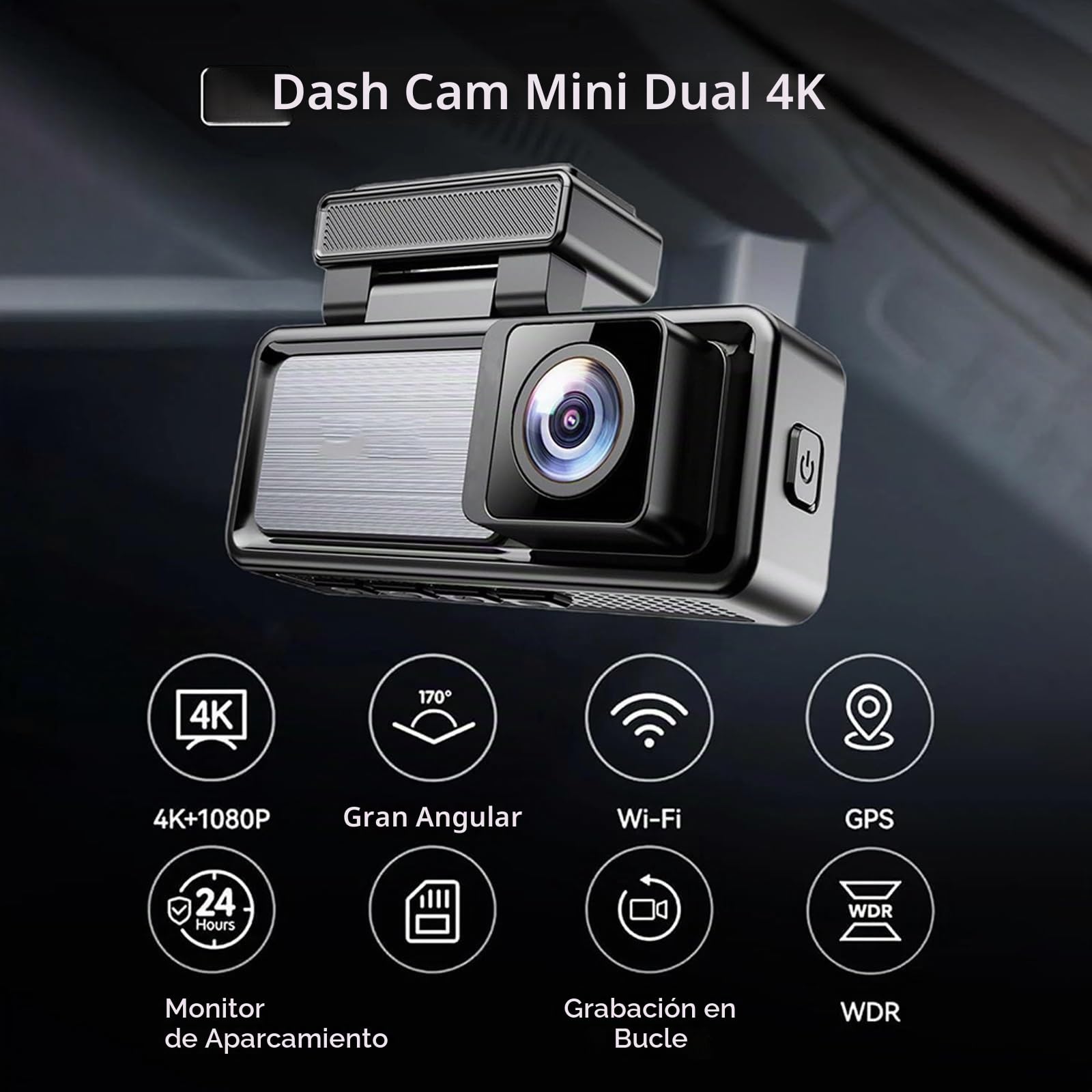 Osmo Dashcam Pro, Cámara De Salpicadero 4k con Grabación En Bucle Frontal Y Trasera, For Coche Marcha Atrás, Modo Vigilancia Aparcamiento 24/7, Control por WiFi/Aplicación(with WiFi+GPS)