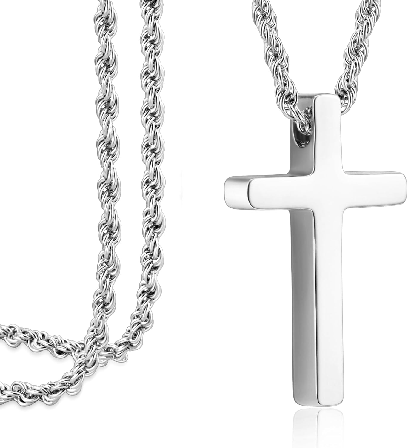 Monily Cross Necklace for Men Stainless Steel Cross Chain Pendant Necklace Religious Gifts, Christian Jewelry Graduation Gifts for Son - Image 2