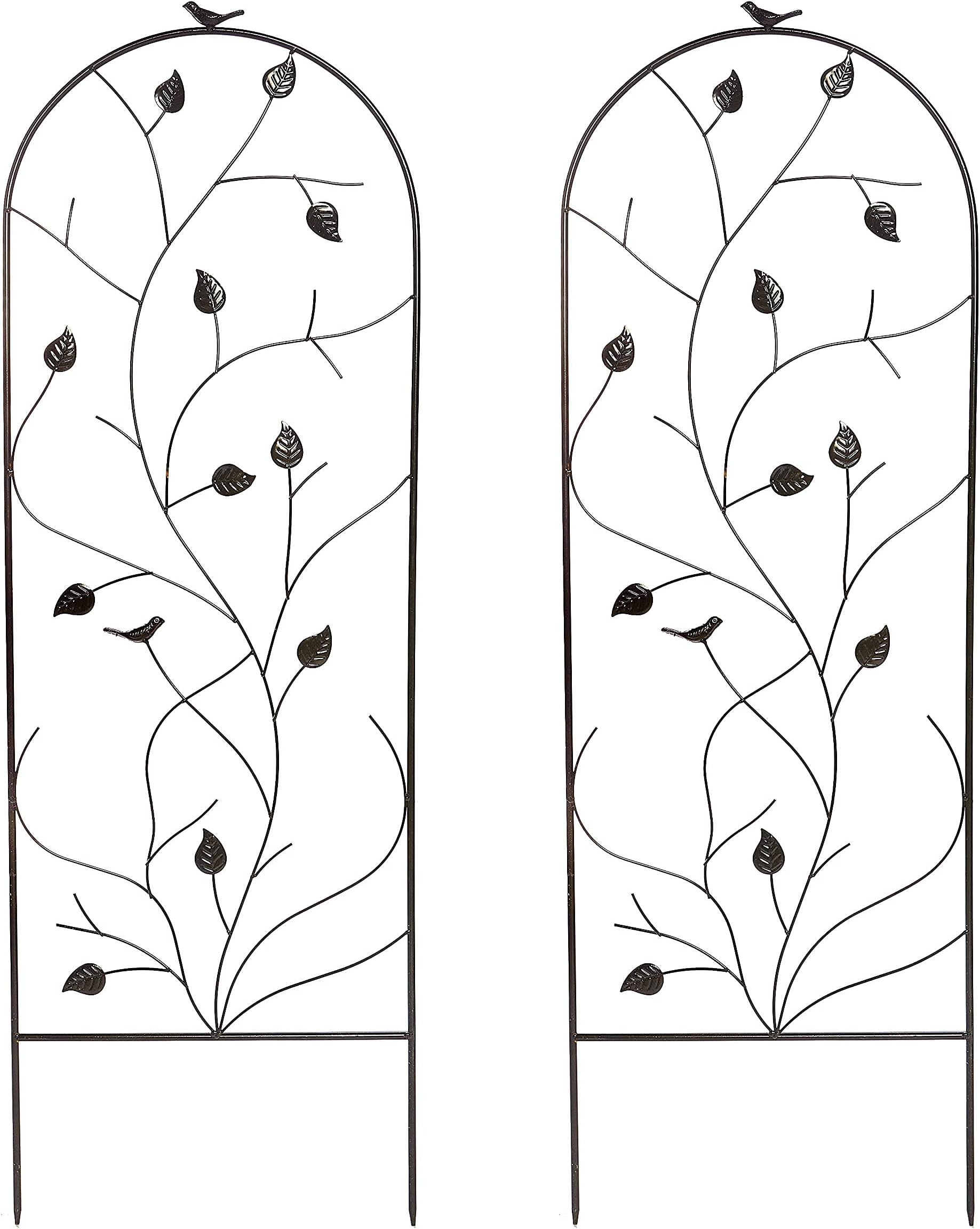 RUDDINGS WOOD Set of 2 x 120cm Bird and Leaf Black Metal Garden Trellis - Flower Plant Support Frame