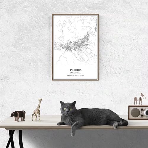 Miniatura 2 de TANOKCRS Pereira - Póster impreso en lienzo con diseño de mapa de Colombia, sin marco, moderno, en blanco y negro, regalo de recuerdo, decoración