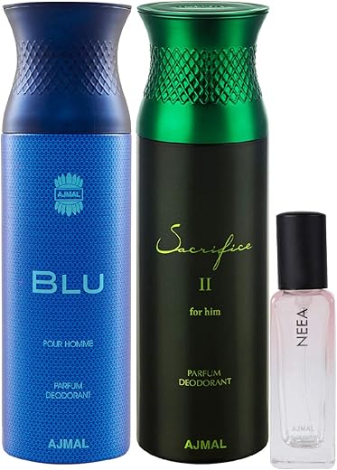 Ajmal Blu & Sacrifice II Him Deo each 200ML & Neea EDP 20ML Pack of 3 (Total 420ML) for Men & Women