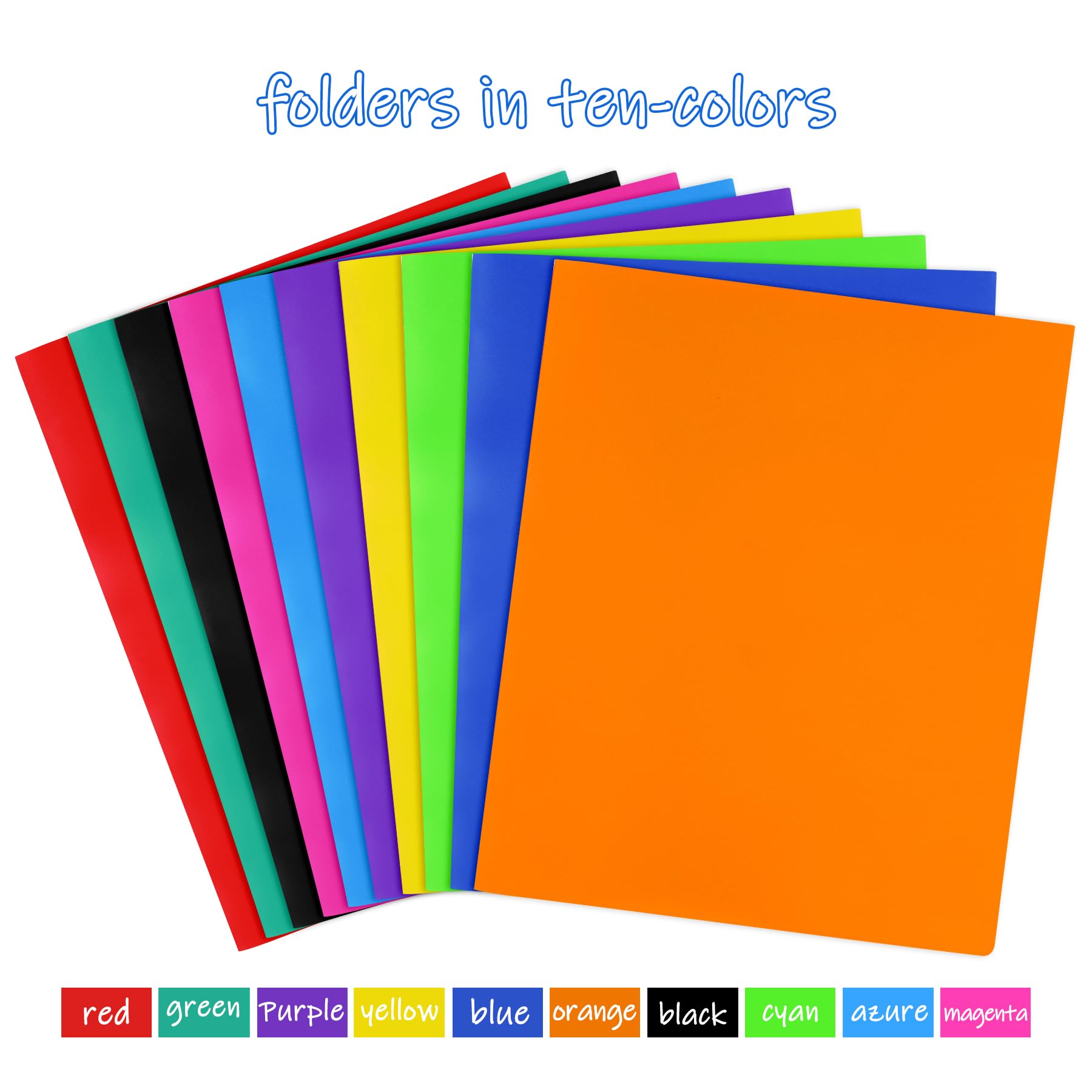Feosky 10 carpetas de plástico con bolsillos, carpetas de plástico resistente con dos bolsillos, carpetas de bolsillo para archivos para oficina y escuela, tamaño carta, 10 colores surtidos