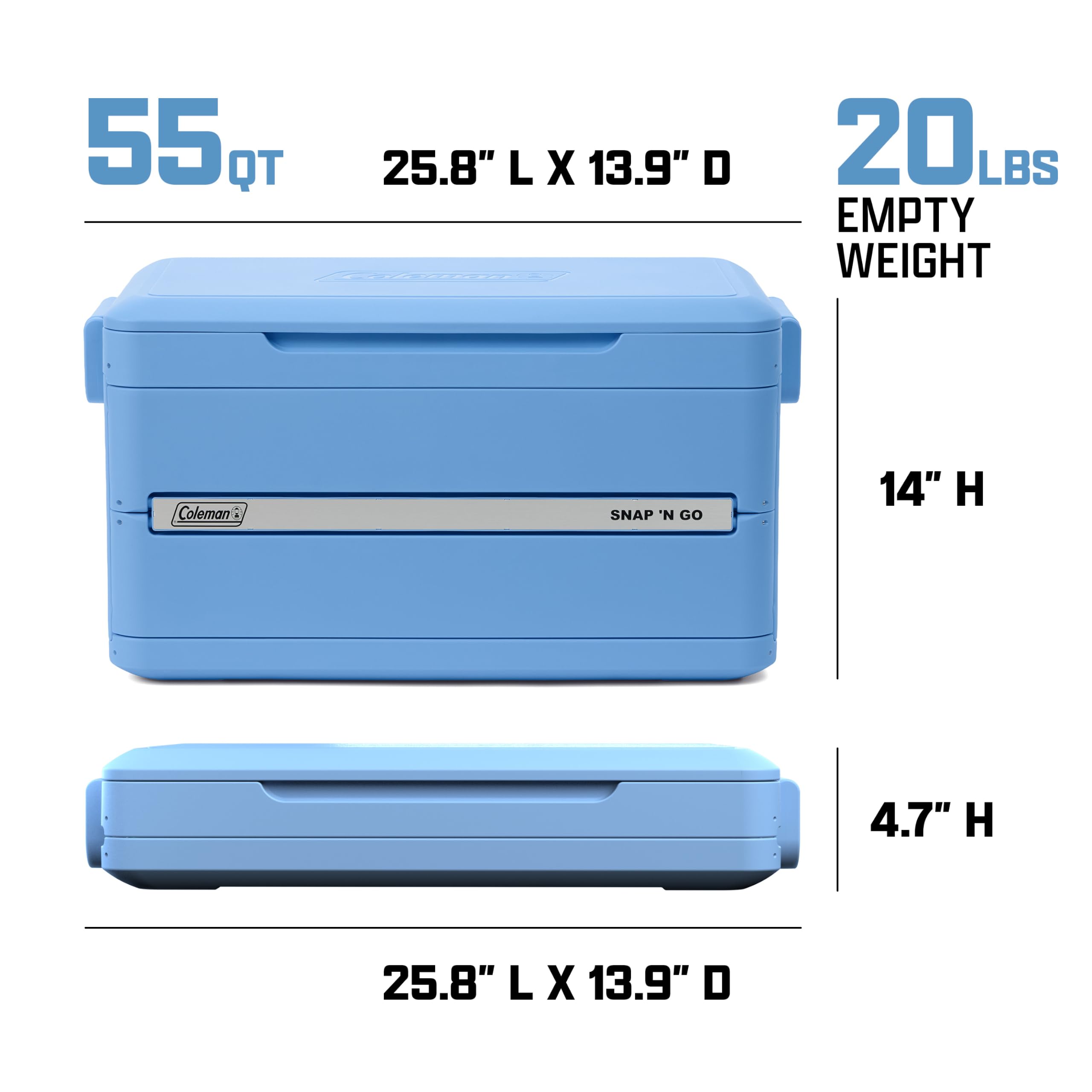 Coleman Snap 'N Go 55QT składana chłodziarka, izolowana twarda chłodziarka, pojemność 52 l, utrzymuje lód przez 2 dni, wyjmowana wkładka wewnętrzna, oszczędność miejsca, idealna na piknik, kemping i