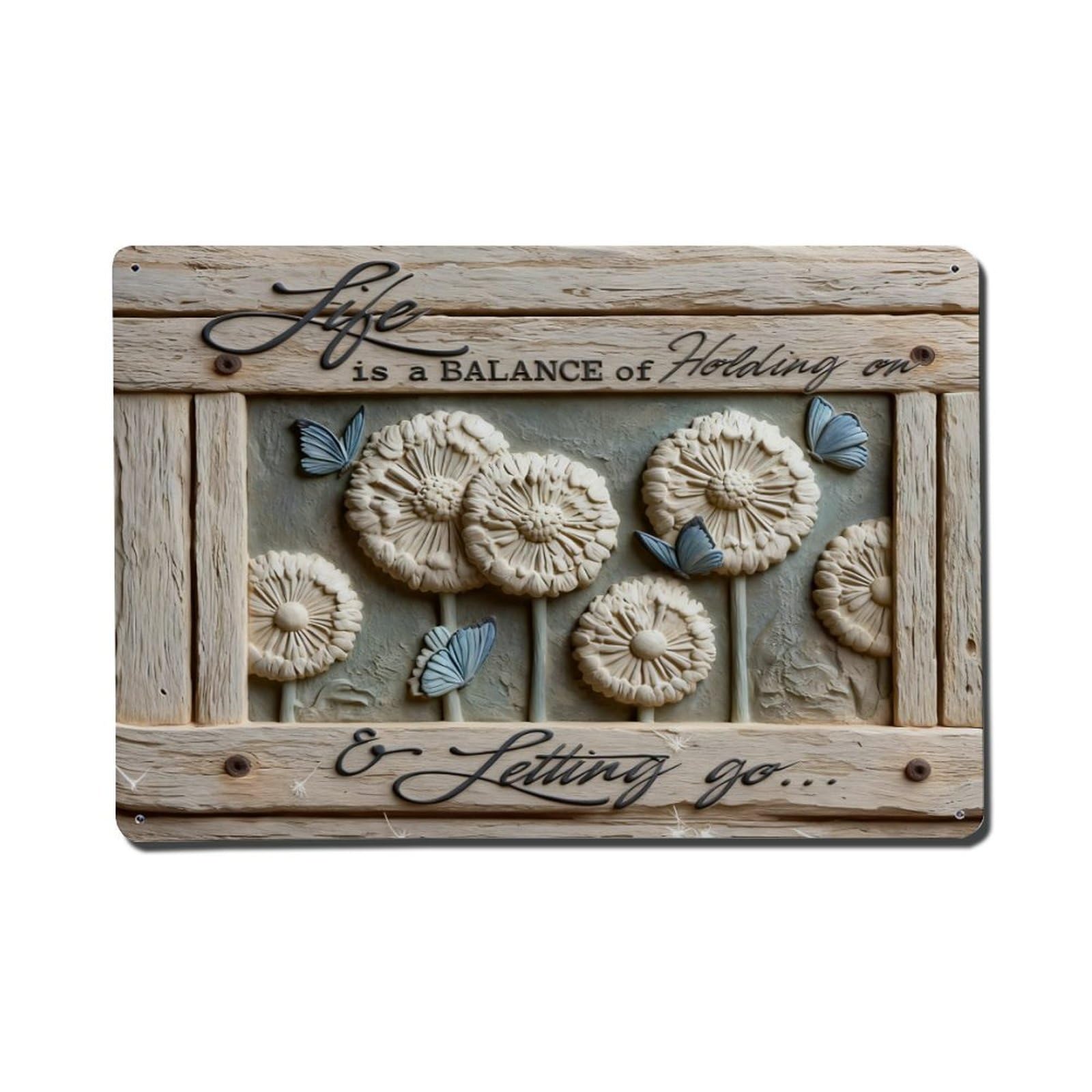 Iageret Vintage Dandelion Butterflies Wood Art Metal Tin Sign Retro Wall Decor, Bar Garage Cafe Kitchen Home Wall Art Poster Decoration 8X12inches