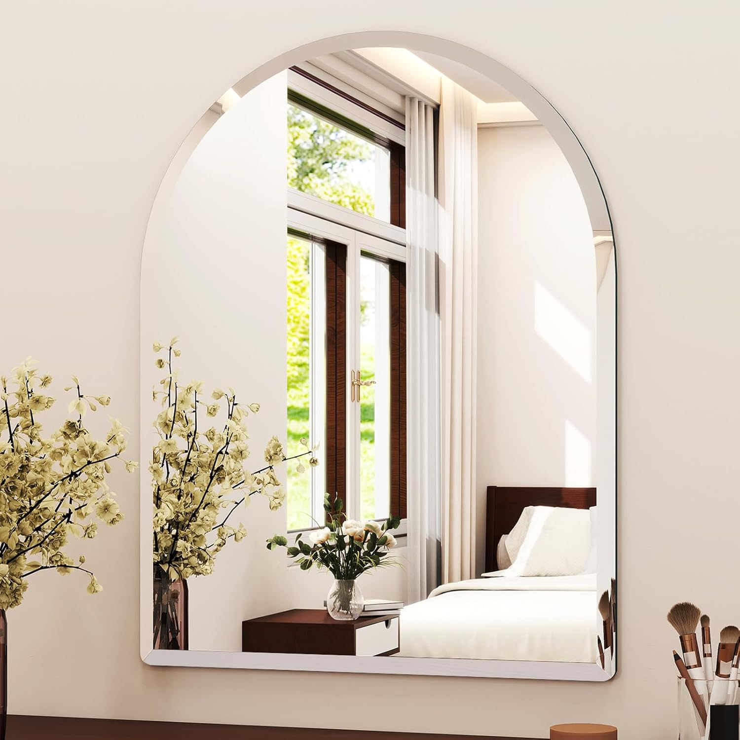31" x 33" Frameless Bathroom Mirror, Arched Wall Mounted Mirror with Polished Edge, Bathroom Mirror for Over Sink, Frameless Mirrors for Bedroom, Bathroom, Entryway, Living Room Arched 33"L x 31"W